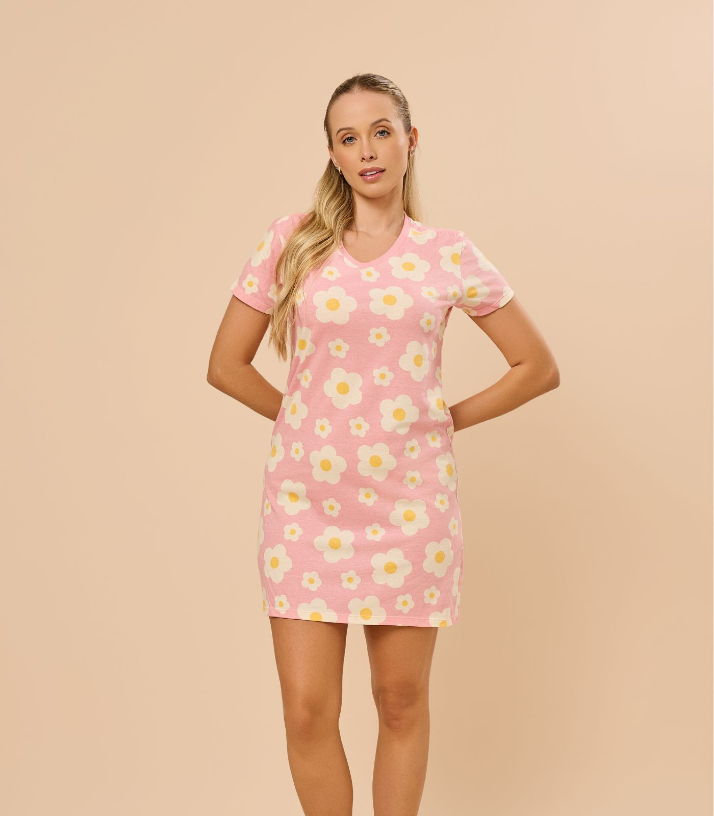 Camisola Feminina Estampada Meia Malha Evanilda Rosa