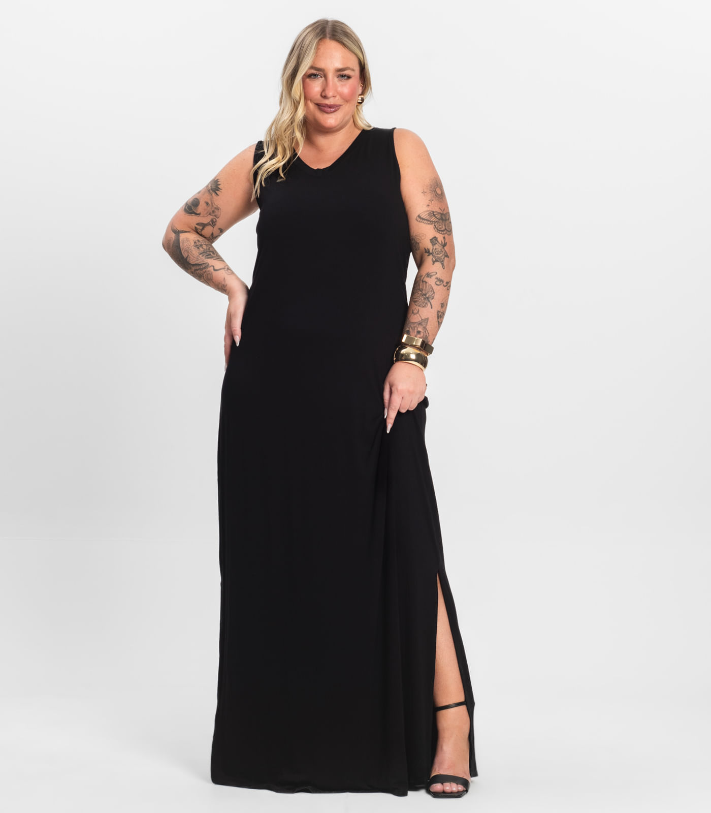 Vestido Longo Plus Size Infinita Cor Preto