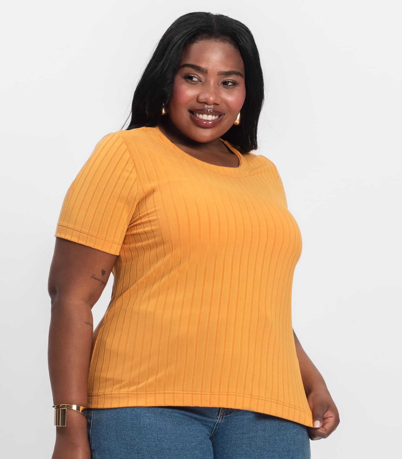 Blusa Malha Delicate Plus Infinita Cor Amarelo - Imagem 3