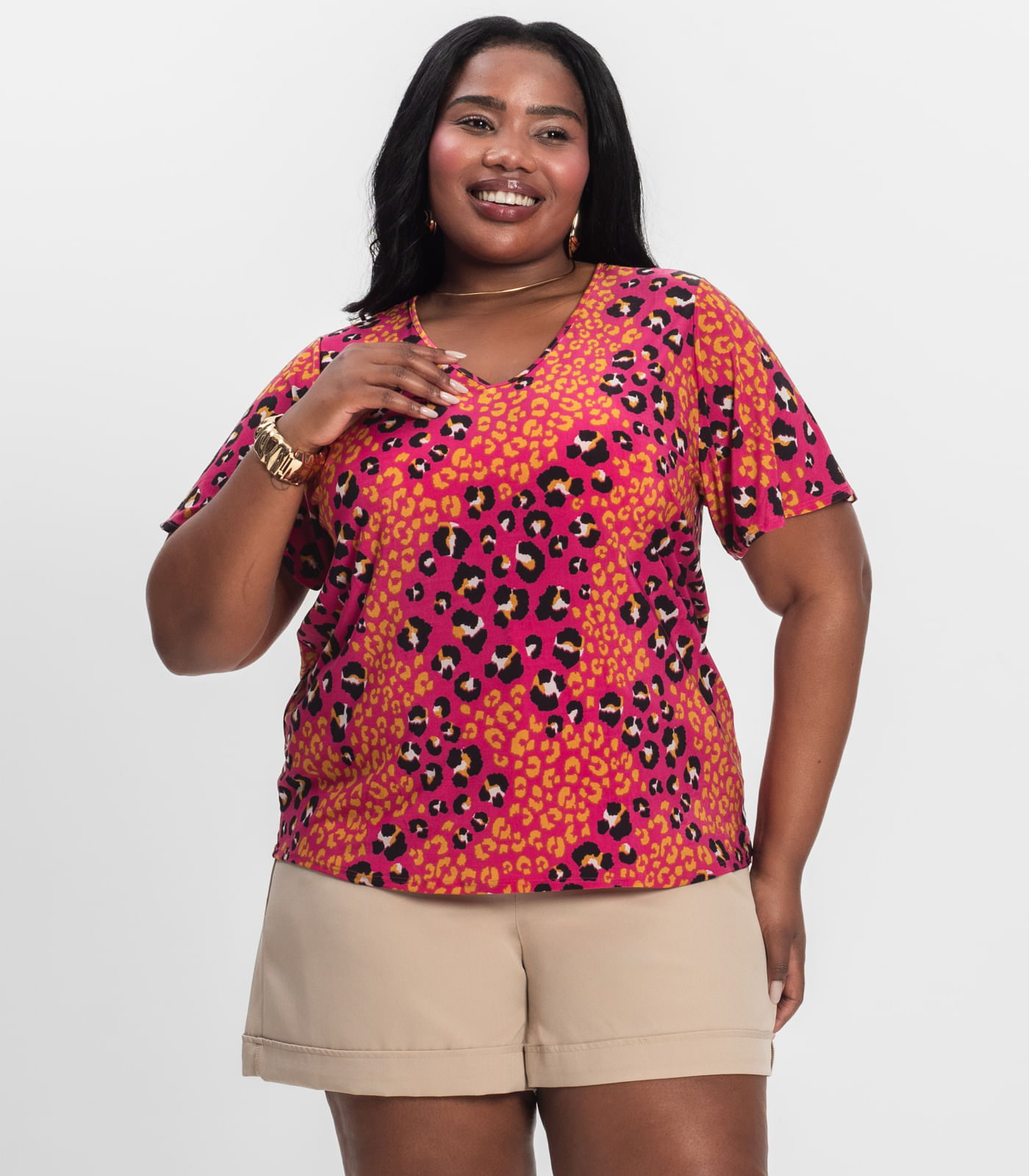 Blusa Feminina Plus Size Infinita Cor Rosa - Imagem 13