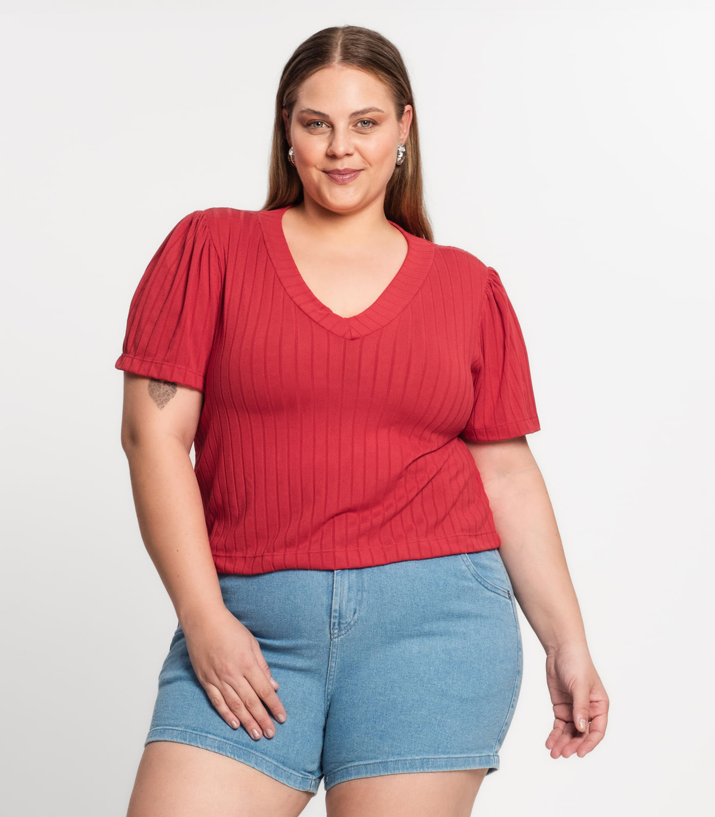 Blusa Canelada Plus Infinita Cor Vermelho - Imagem 22