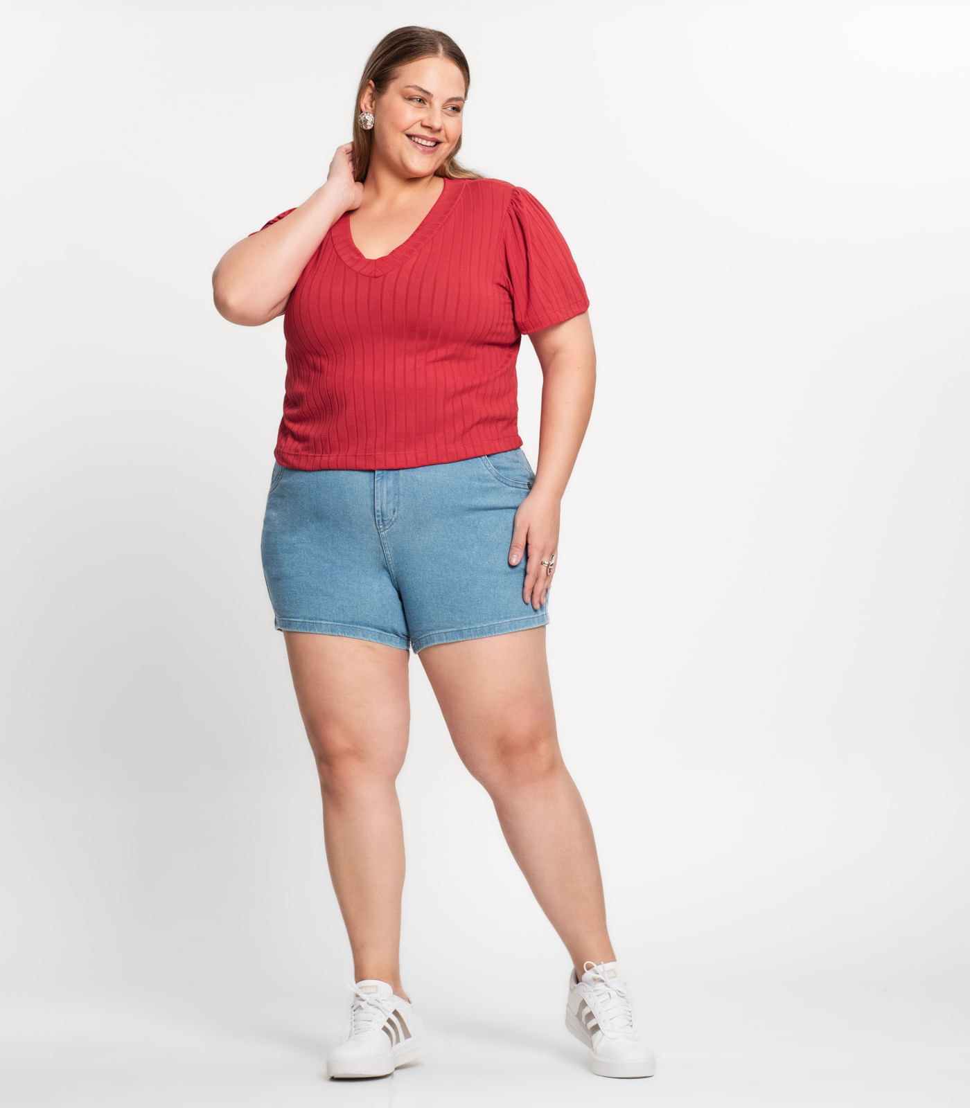 Blusa Canelada Plus Infinita Cor Vermelho - Imagem 17