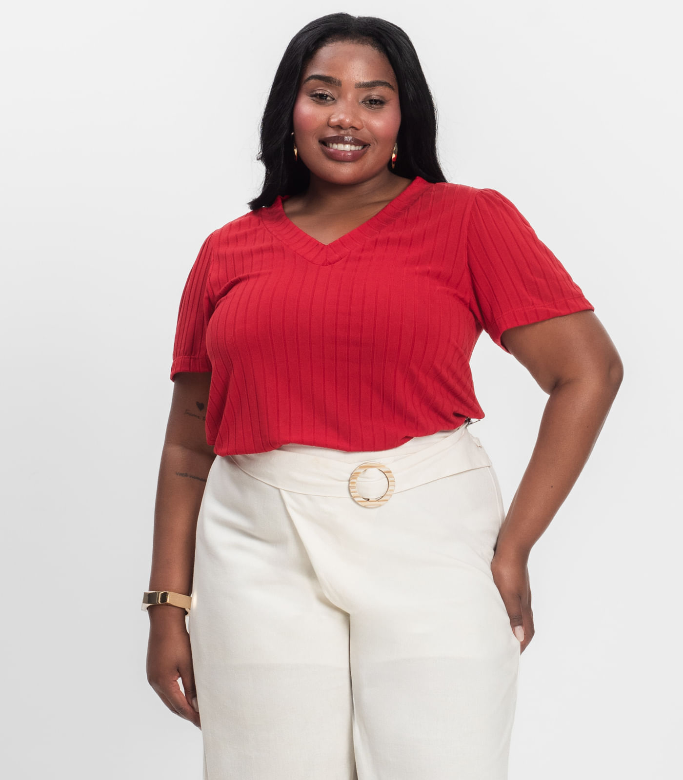 Blusa Canelada Plus Infinita Cor Vermelho - Imagem 31