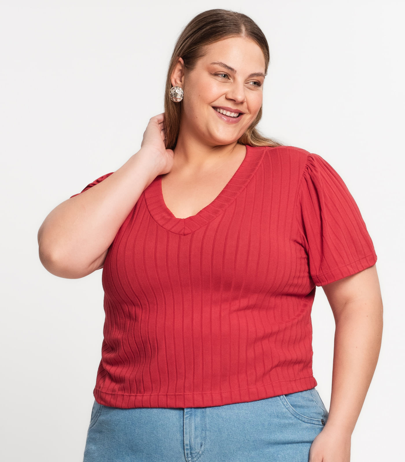 Blusa Canelada Plus Infinita Cor Vermelho - Imagem 33