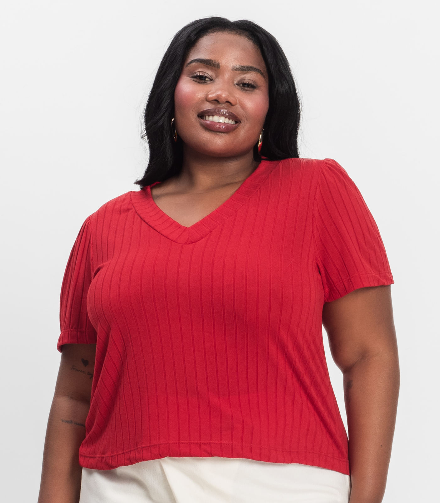 Blusa Canelada Plus Infinita Cor Vermelho - Imagem 34