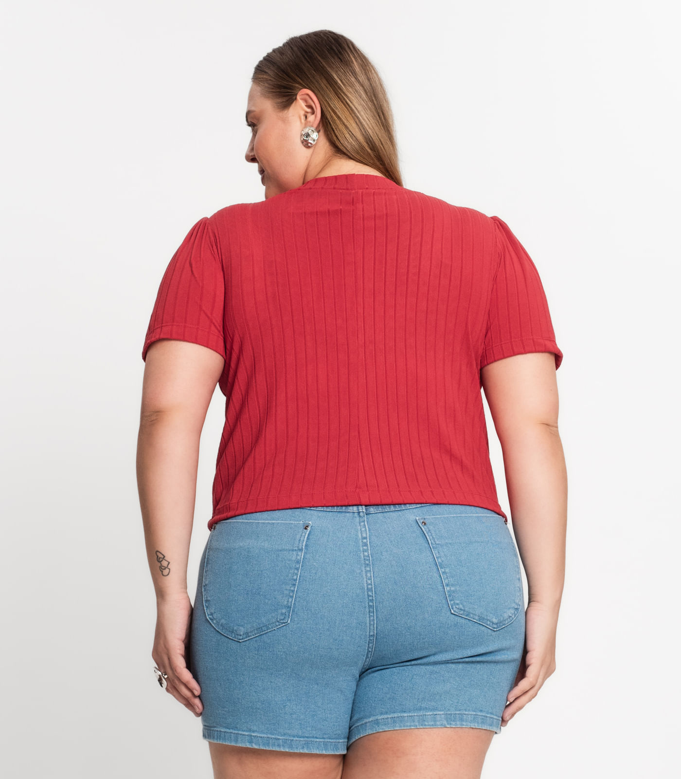 Blusa Canelada Plus Infinita Cor Vermelho - Imagem 35