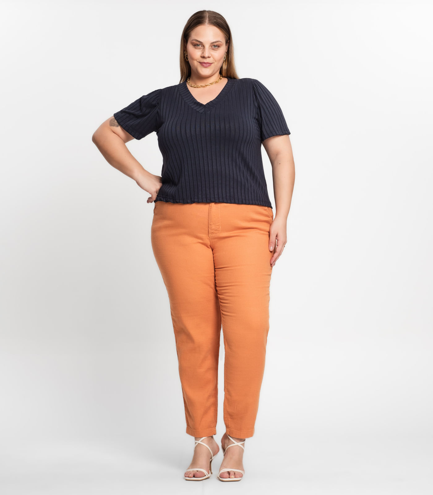 Blusa Canelada Plus Infinita Cor Azul - Imagem 4