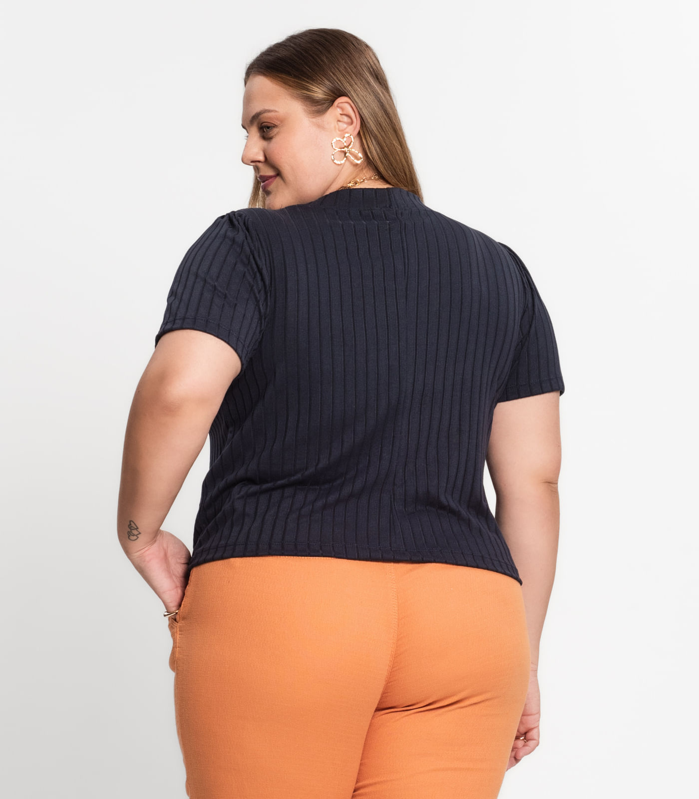 Blusa Canelada Plus Infinita Cor Azul - Imagem 9