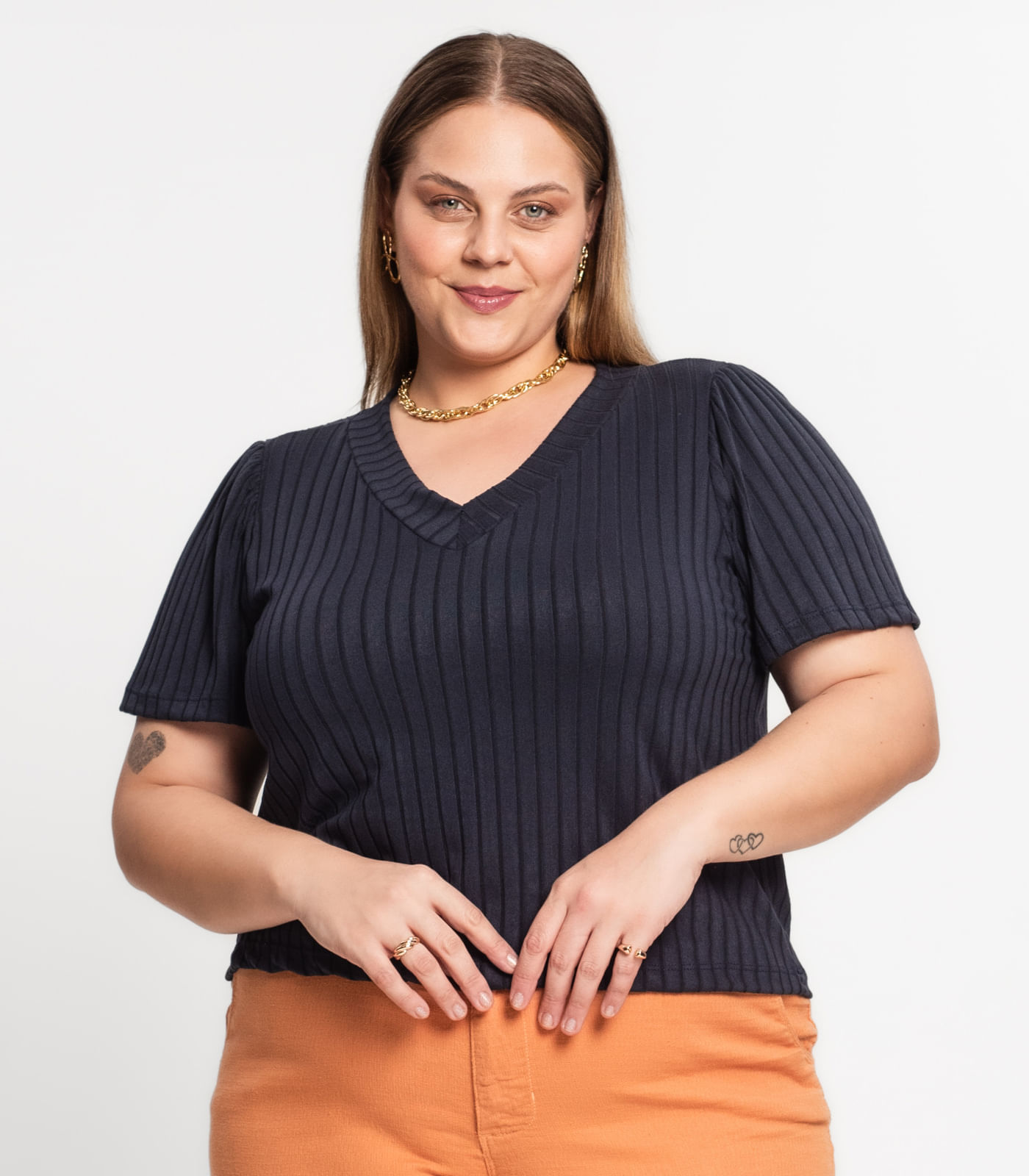 Blusa Canelada Plus Infinita Cor Azul - Imagem 13