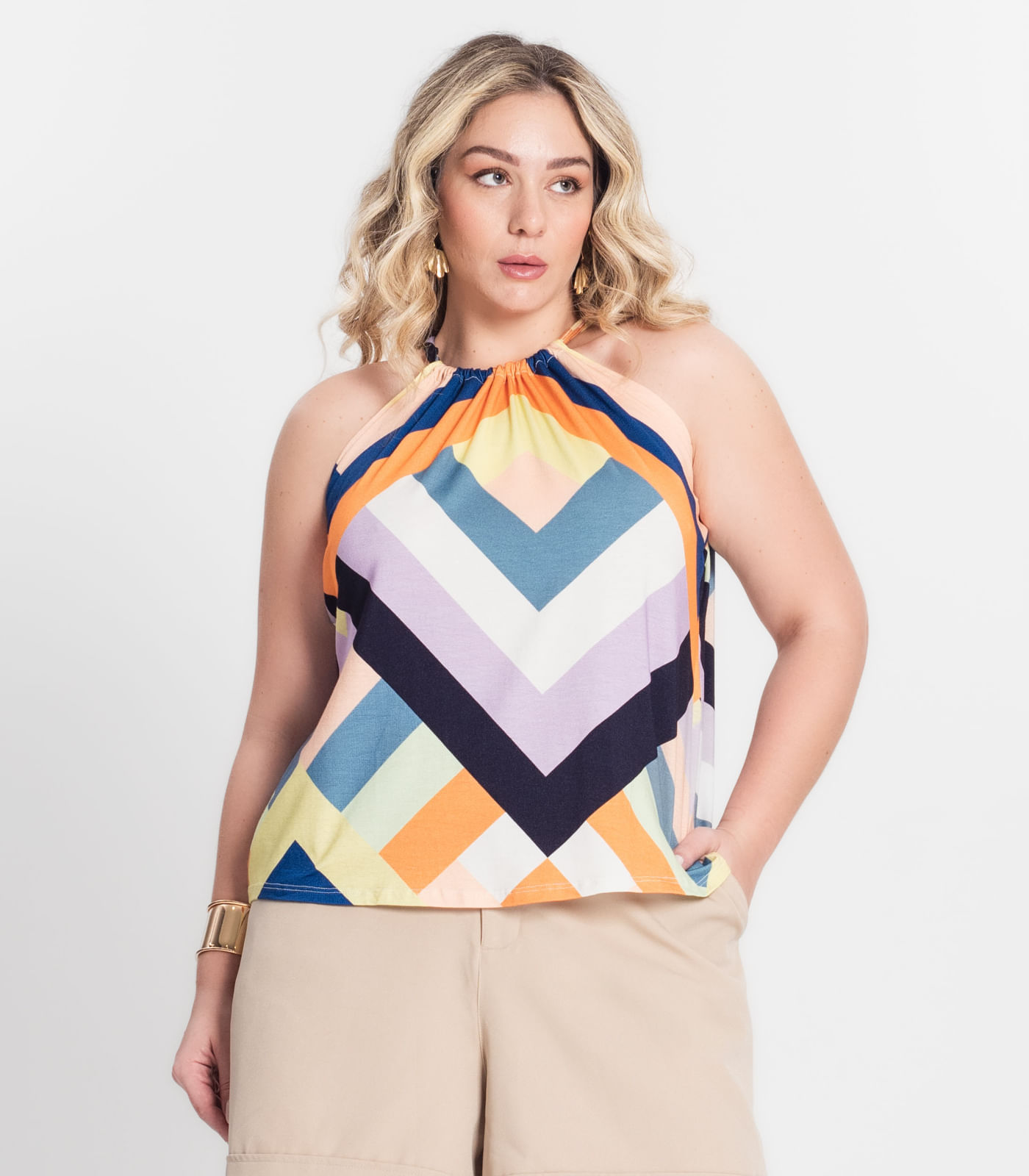 Blusa de Alça Plus Size Infinita Cor Laranja