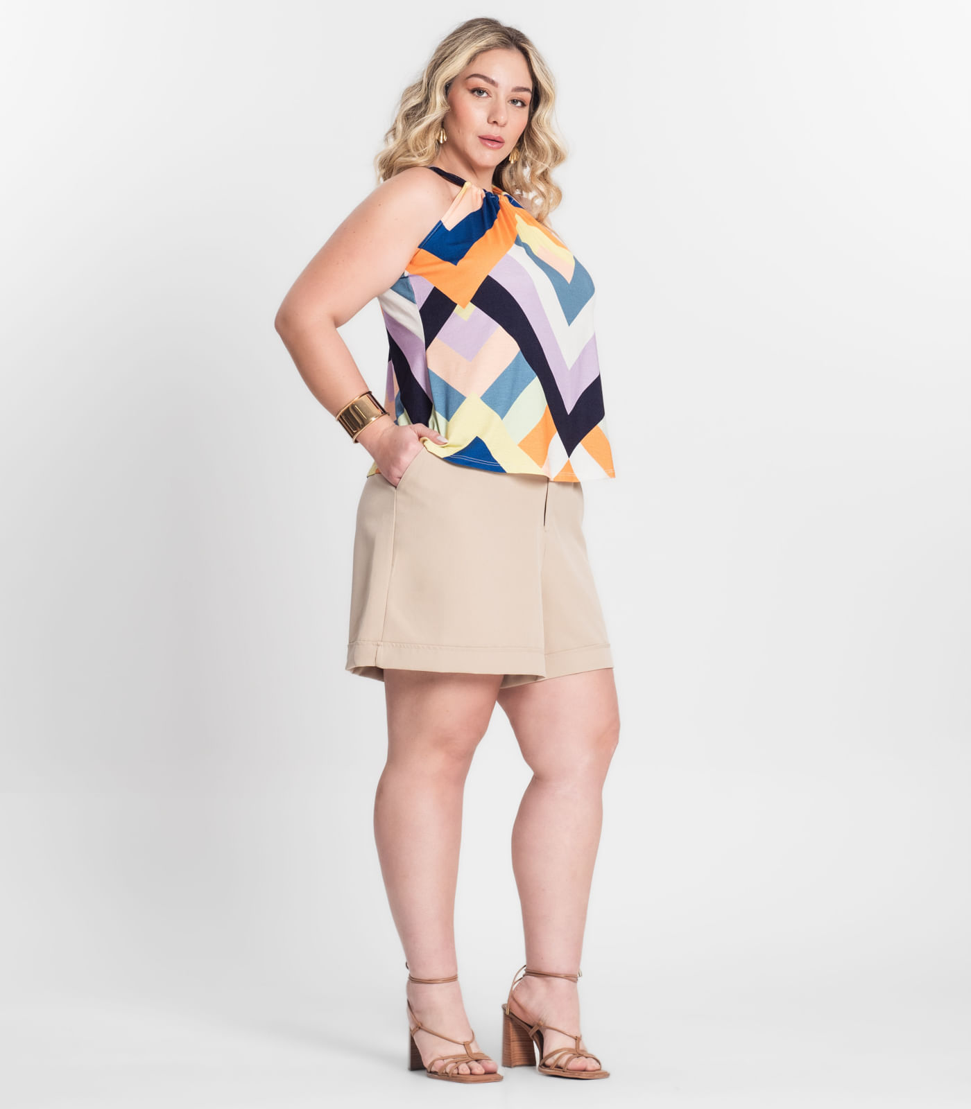 Blusa de Alça Plus Size Infinita Cor Laranja - Imagem 7