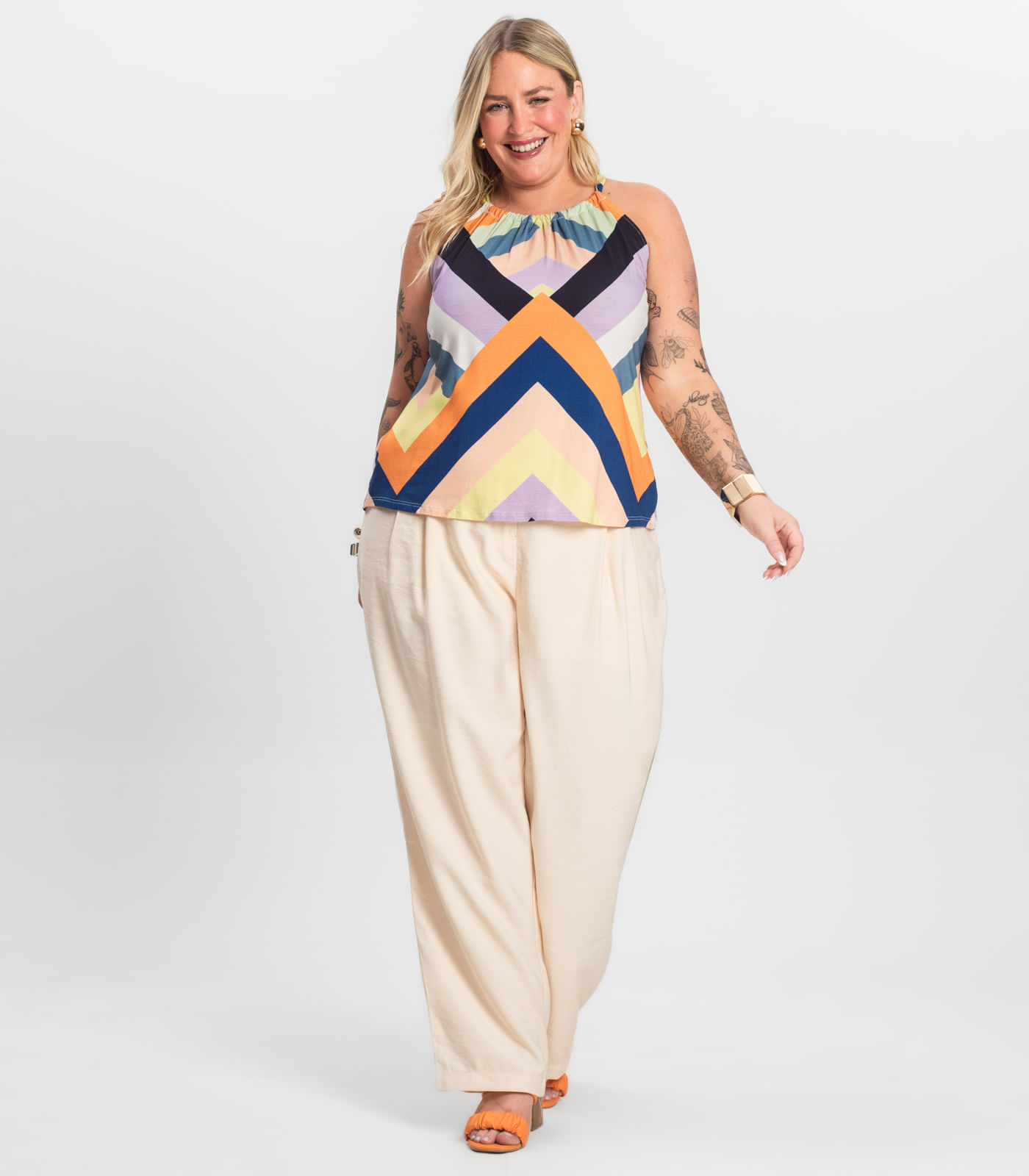 Blusa de Alça Plus Size Infinita Cor Laranja - Imagem 8