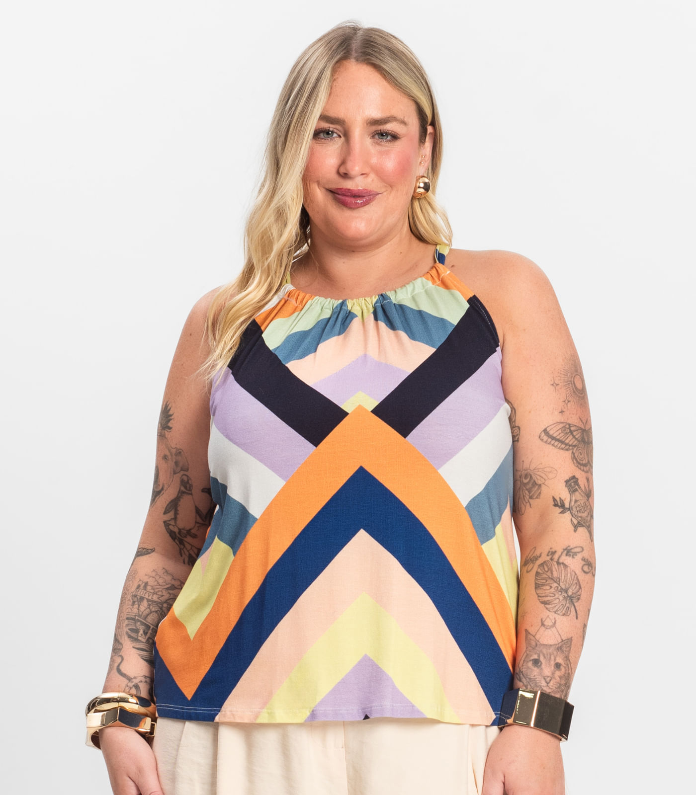 Blusa de Alça Plus Size Infinita Cor Laranja - Imagem 23