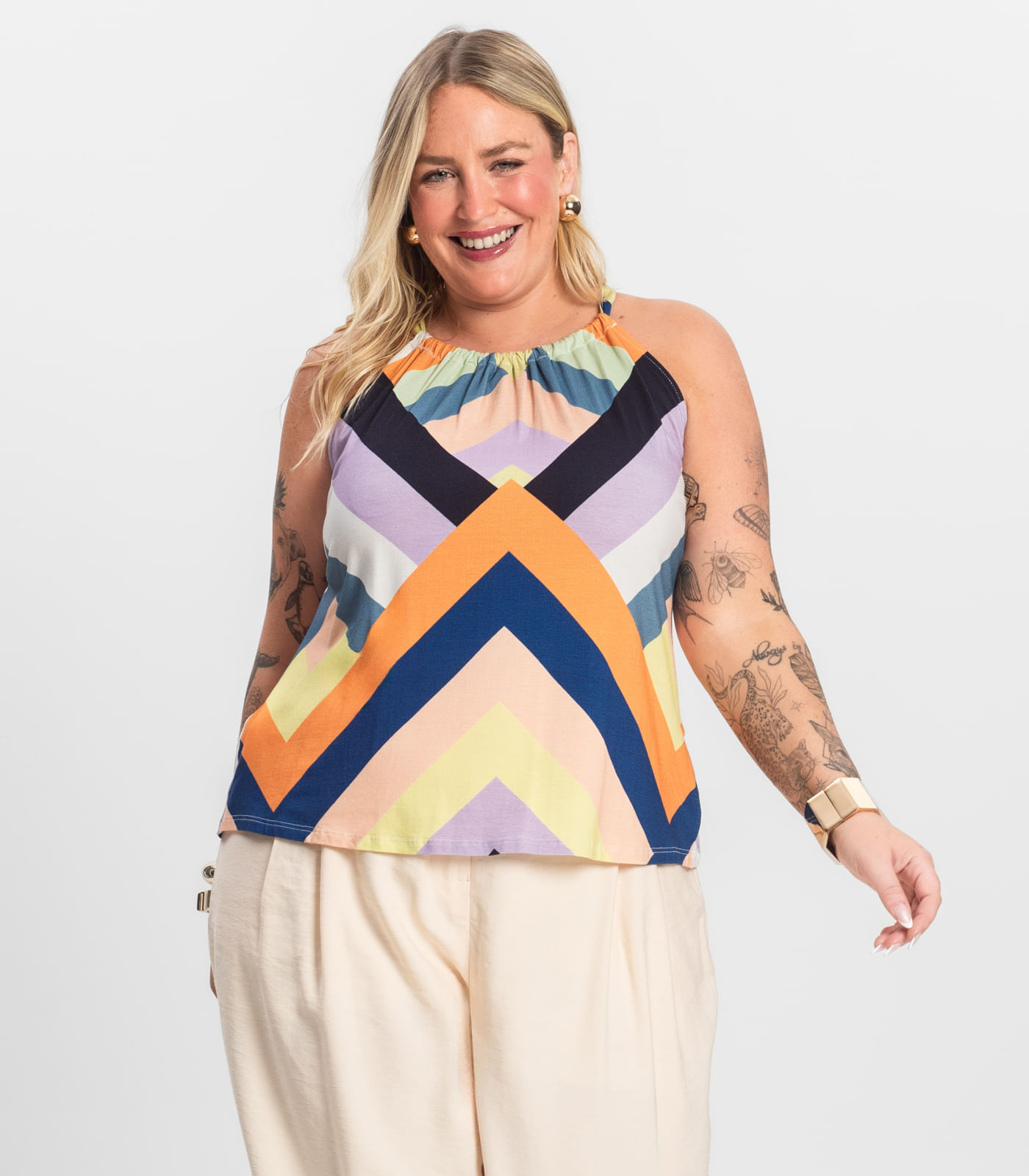 Blusa de Alça Plus Size Infinita Cor Laranja - Imagem 32