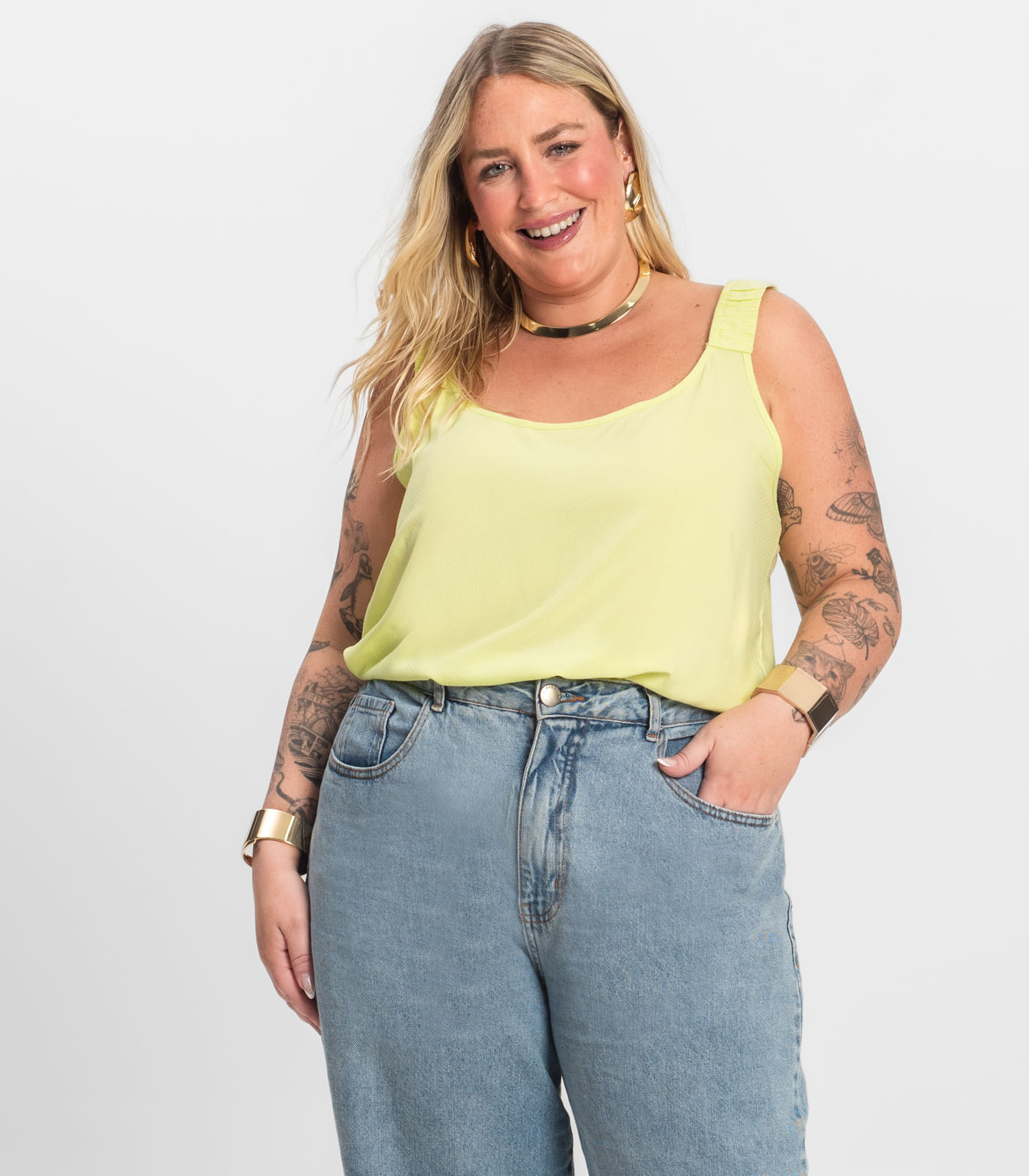 Regata Feminina Plus Size Infinita Cor Amarelo