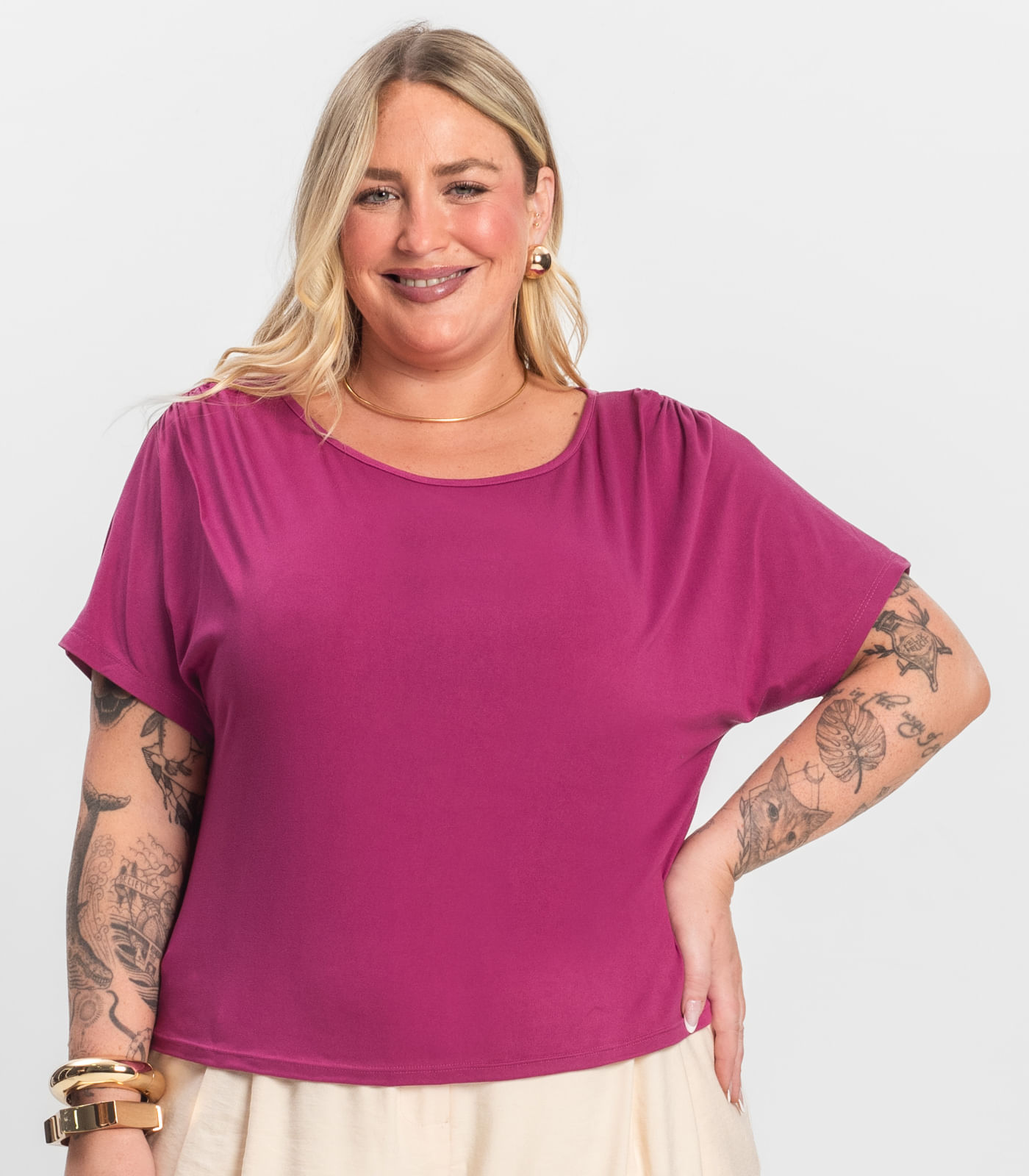 Blusa Lisa Plus Infinita Cor Roxo - Imagem 8
