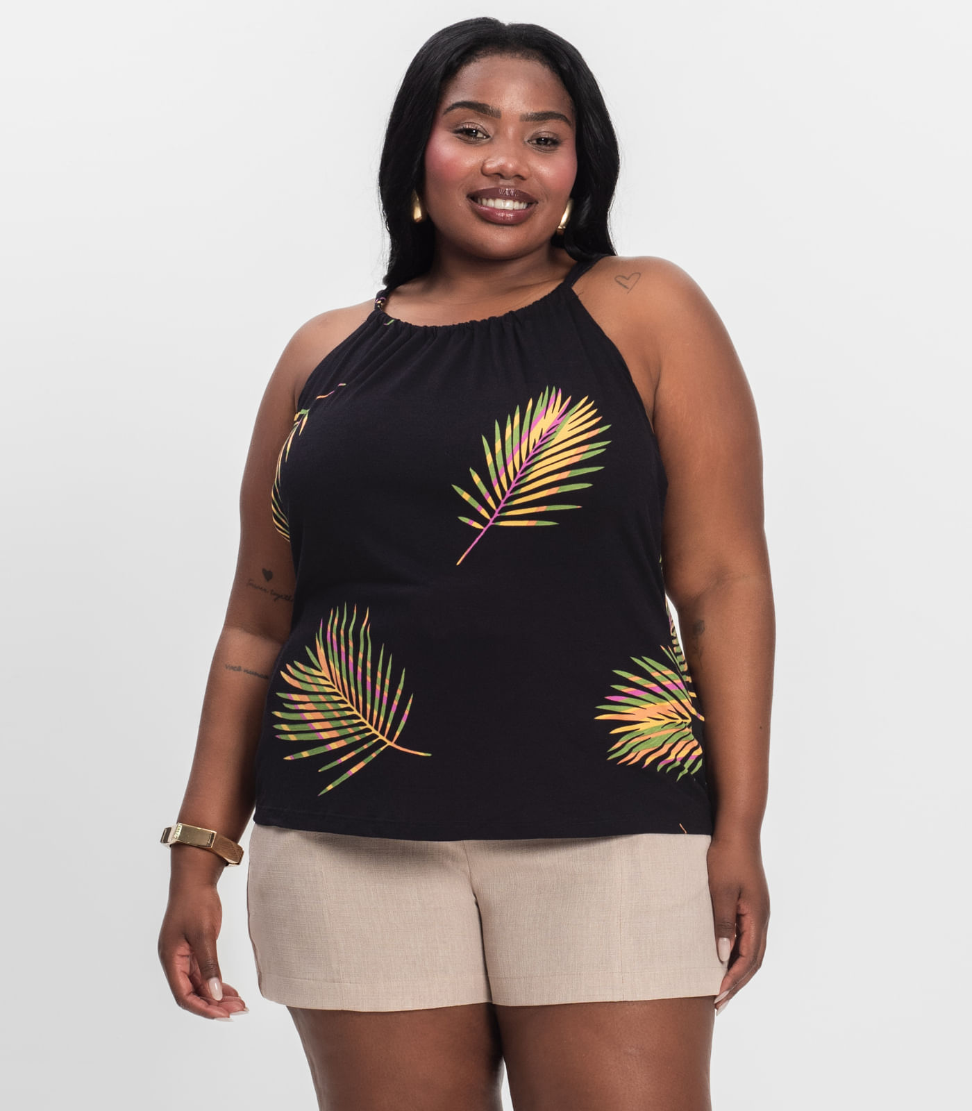 Blusa de Alça Plus Size Infinita Cor Laranja - Imagem 19