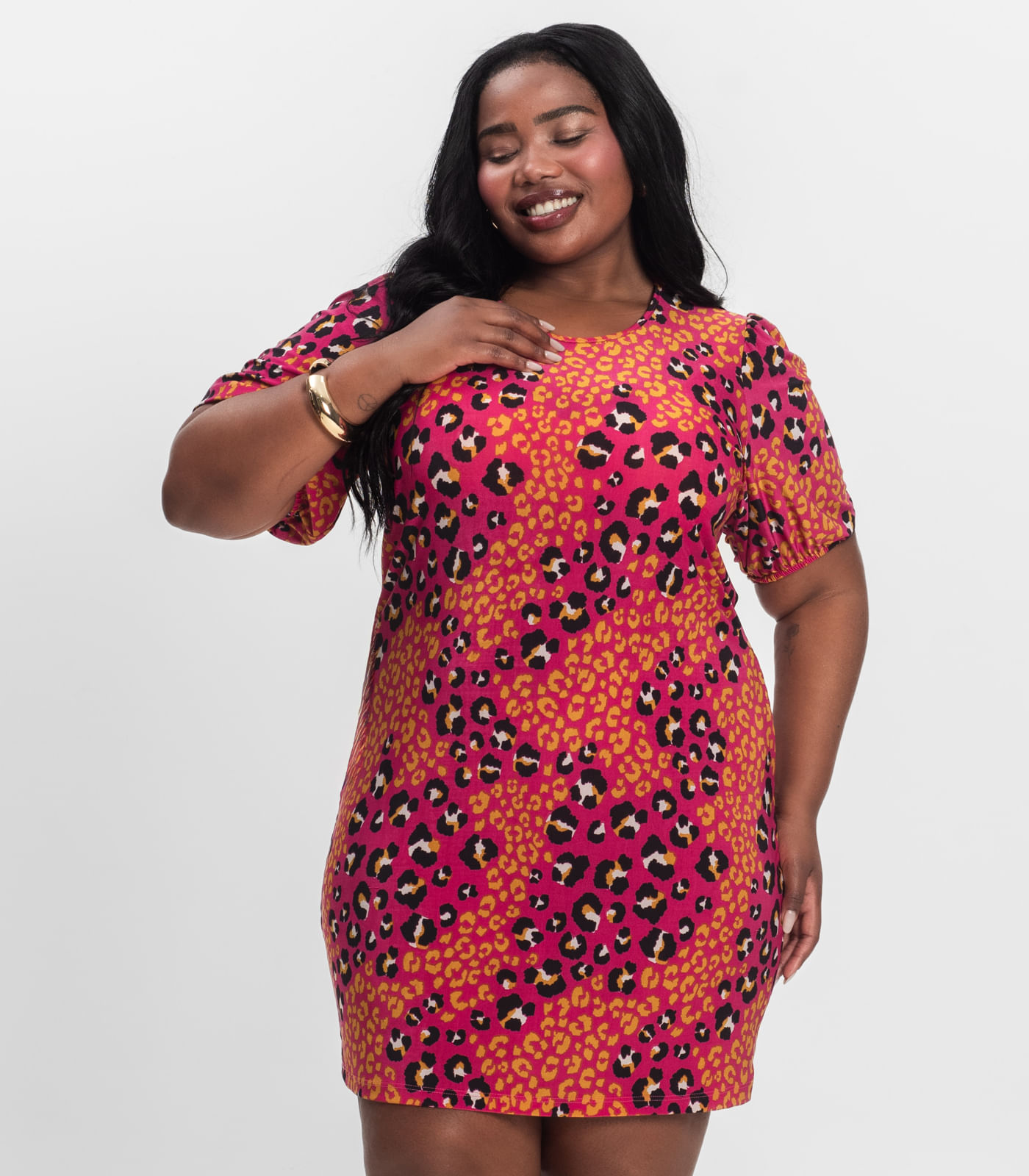 Vestido Malha Fria Plus Infinita Cor Rosa - Imagem 2