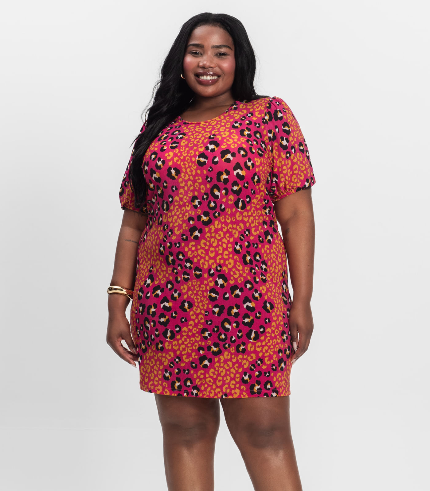 Vestido Malha Fria Plus Infinita Cor Rosa - Imagem 19