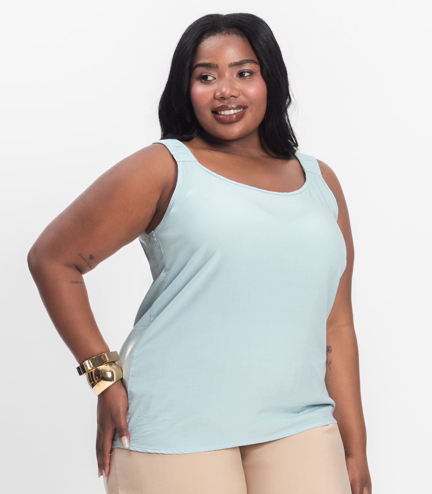 Regata Feminina Plus Size Infinita Cor Azul - Imagem 2