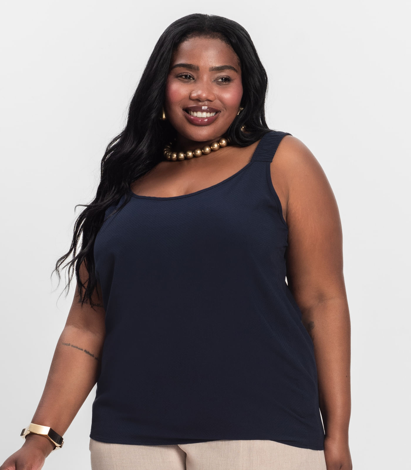 Regata Feminina Plus Size Infinita Cor Azul - Imagem 2