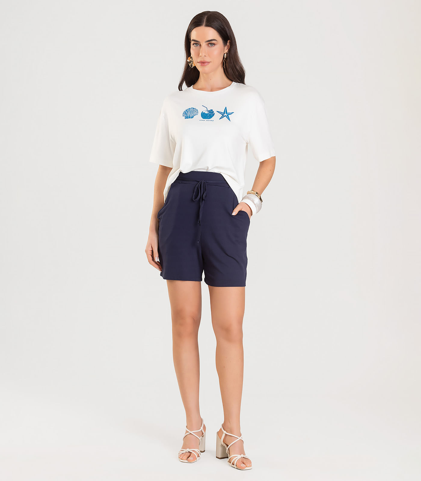 Shorts Adulto Feminino Infinita Cor Azul - Imagem 4