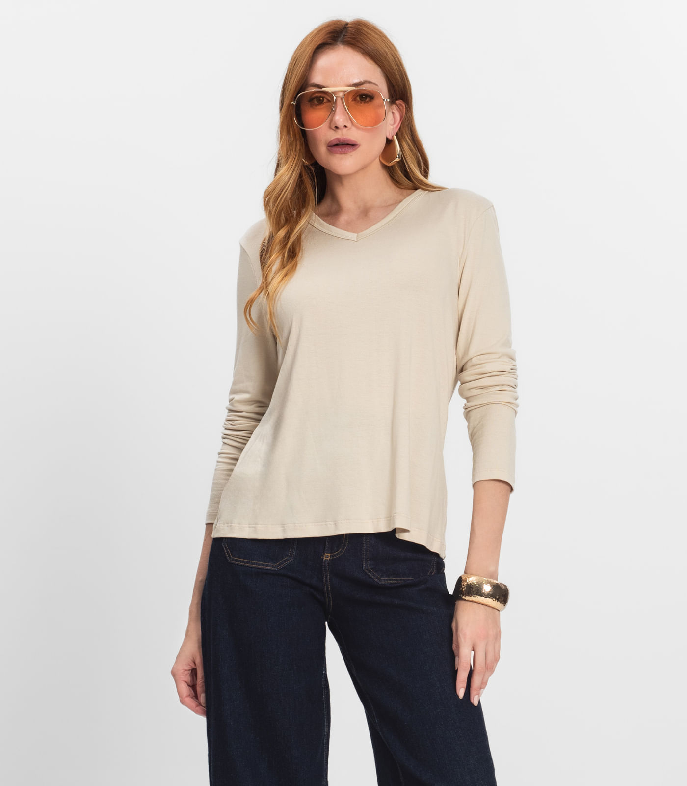 Blusa Manga Longa Select Bege - Imagem 13