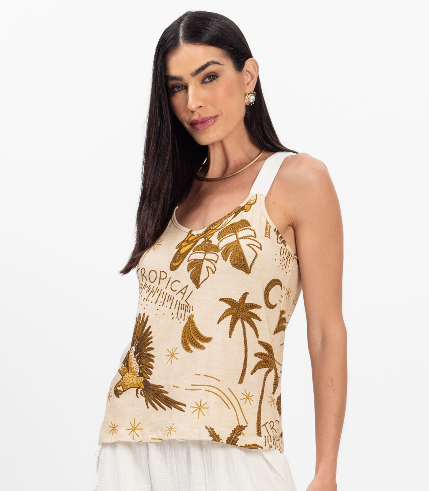 Regata Nadador Feminina Estampada Rovitex Bege - Imagem 2