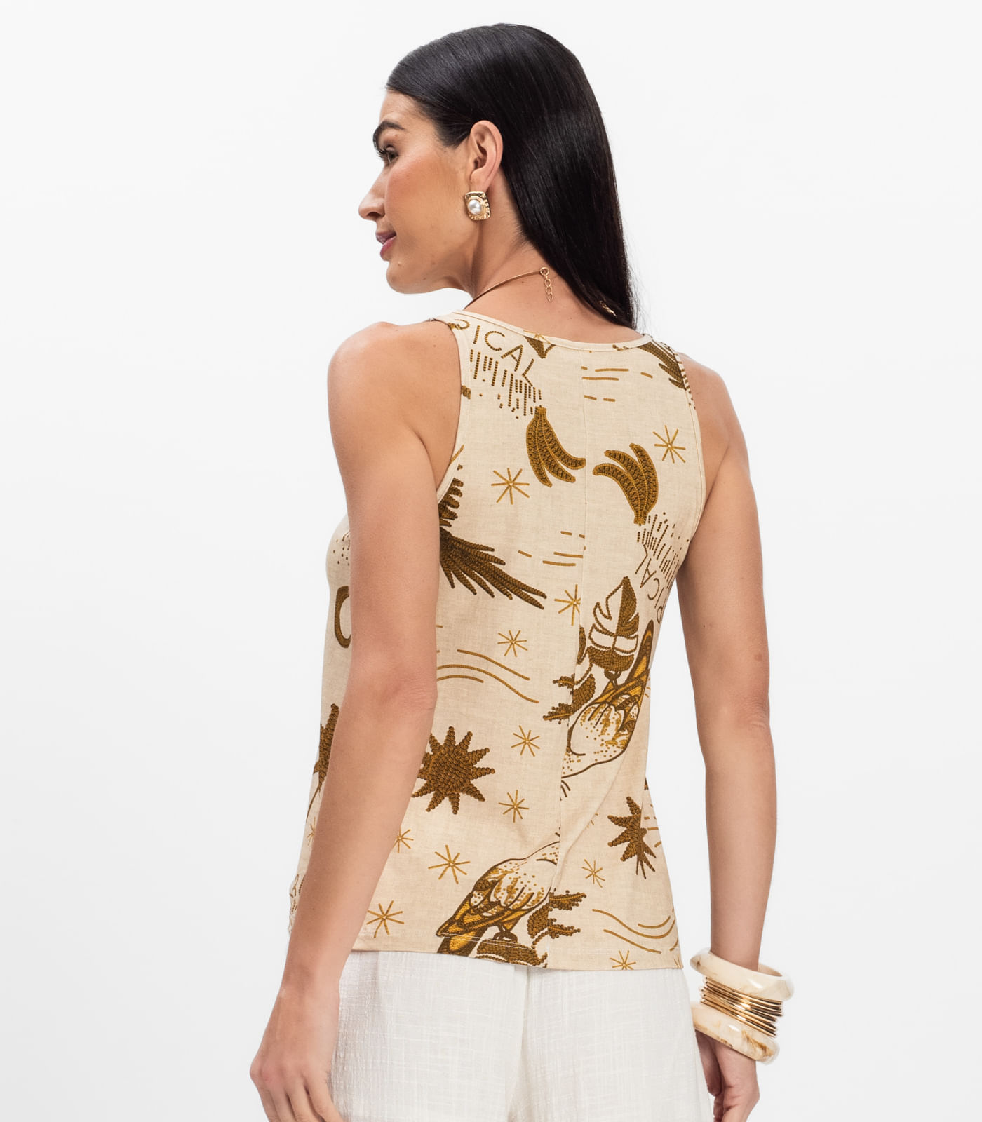 Regata Nadador Feminina Estampada Rovitex Bege - Imagem 3
