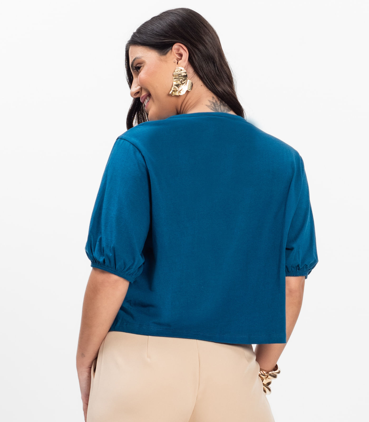 Blusa Manga Camponesa Feminina Rovitex Azul - Imagem 3
