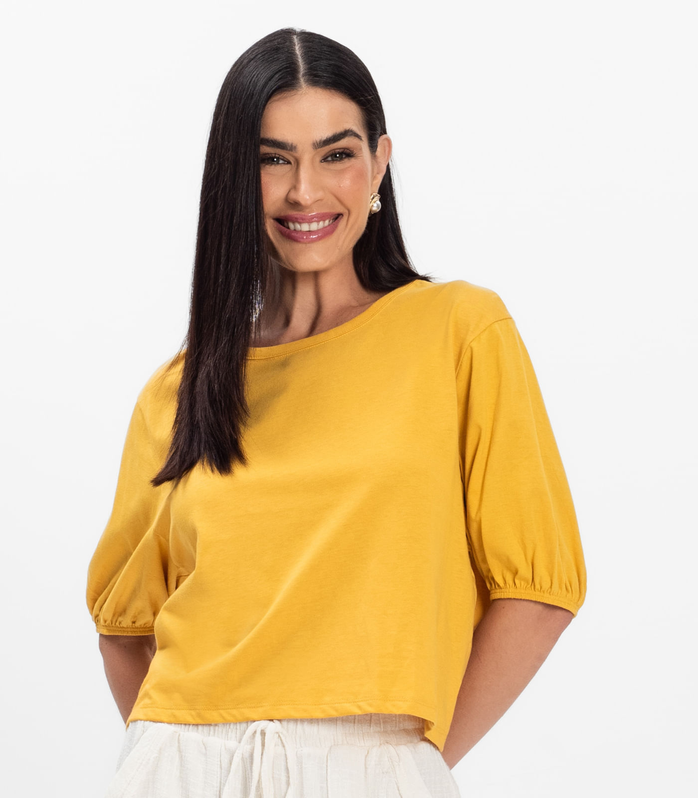 Blusa Manga Camponesa Feminina Rovitex Amarelo - Imagem 14