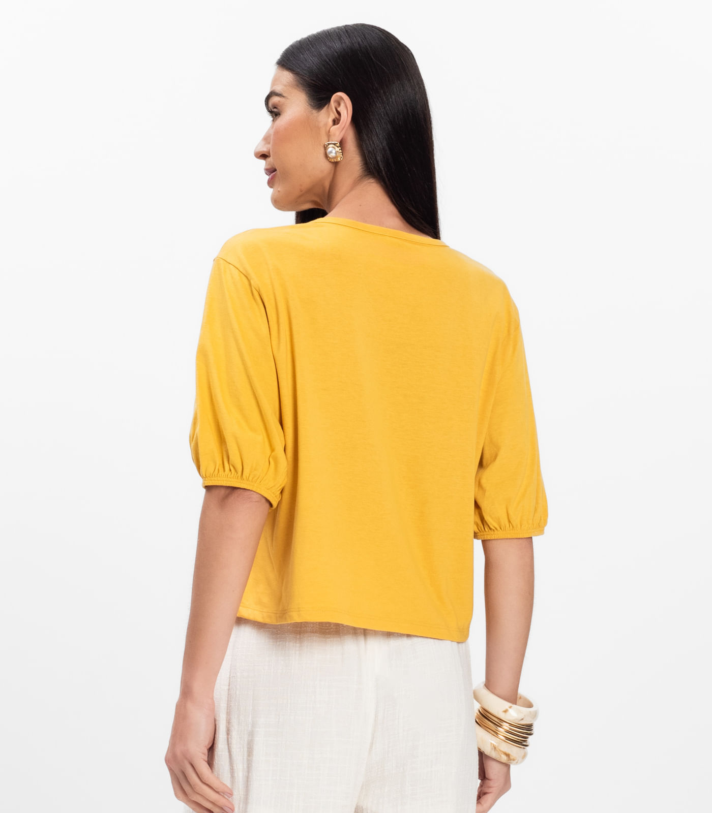 Blusa Manga Camponesa Feminina Rovitex Amarelo - Imagem 15