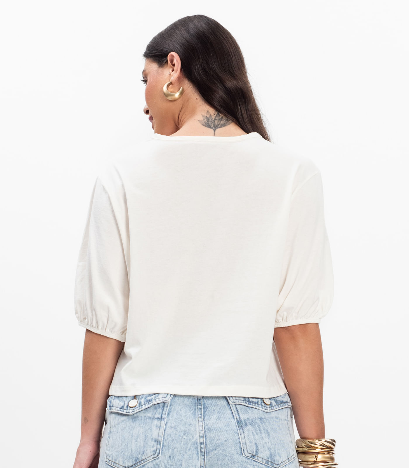 Blusa Manga Camponesa Feminina Rovitex Bege - Imagem 3
