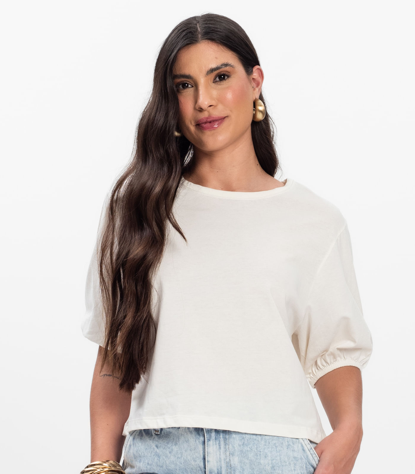 Blusa Manga Camponesa Feminina Rovitex Bege - Imagem 8