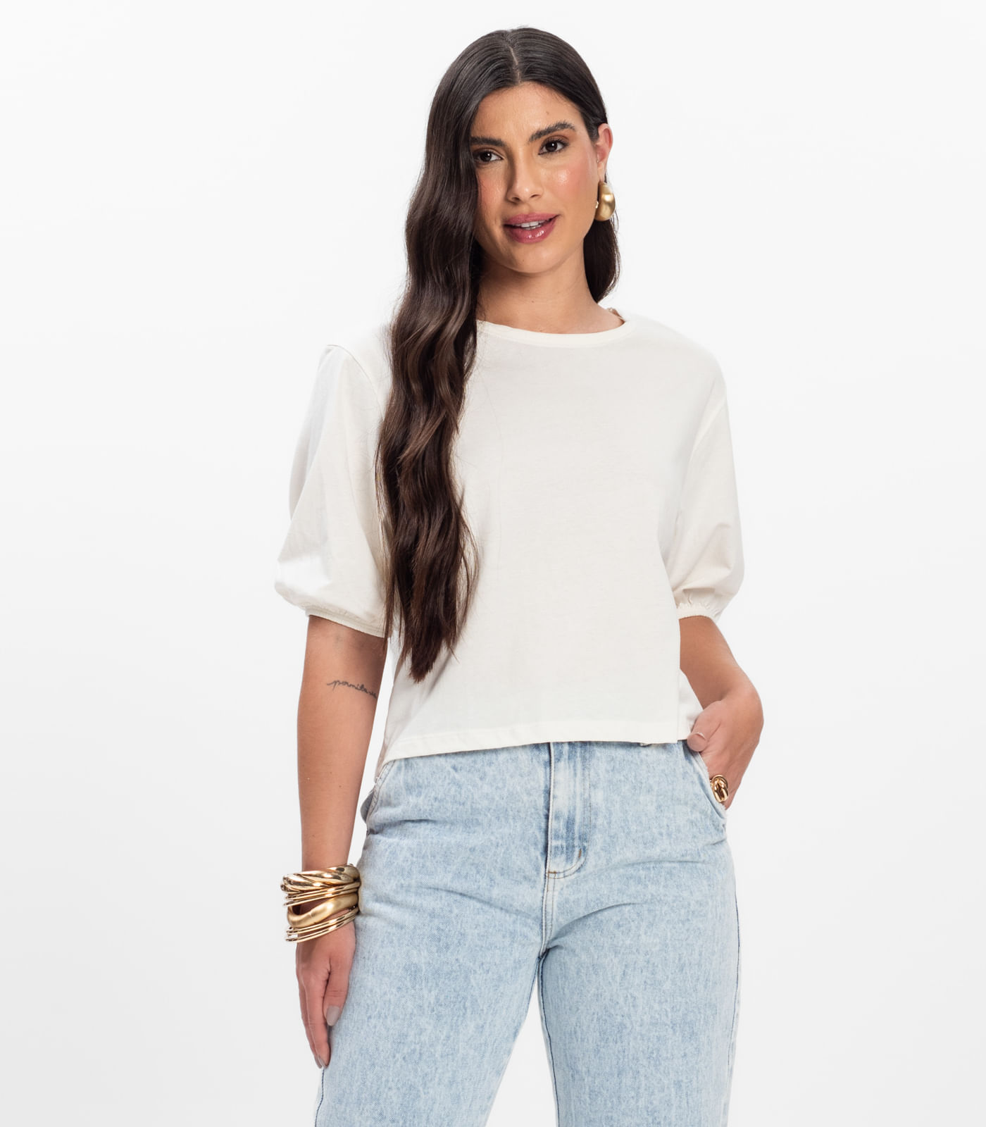 Blusa Manga Camponesa Feminina Rovitex Bege - Imagem 13