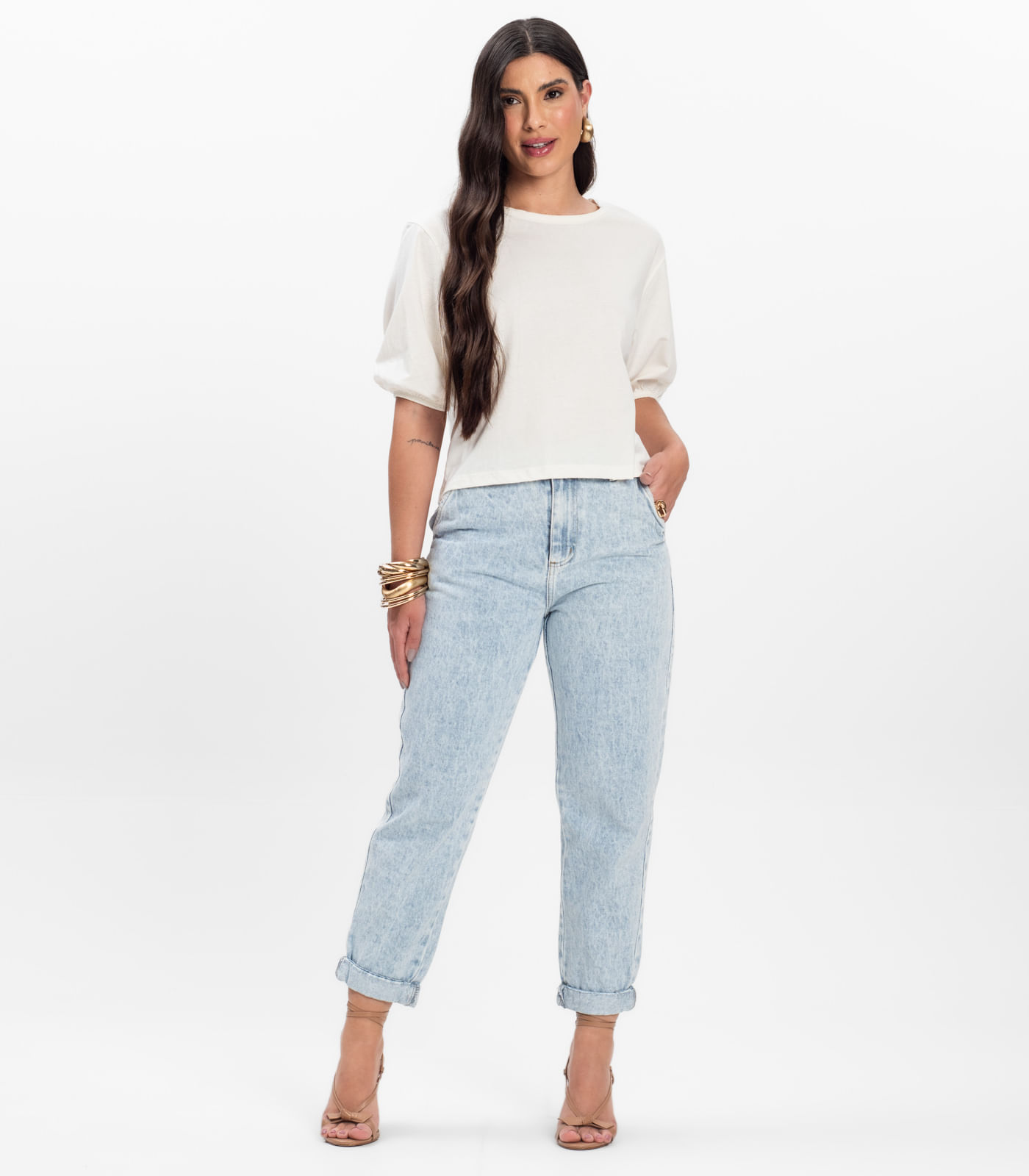 Blusa Manga Camponesa Feminina Rovitex Bege - Imagem 16