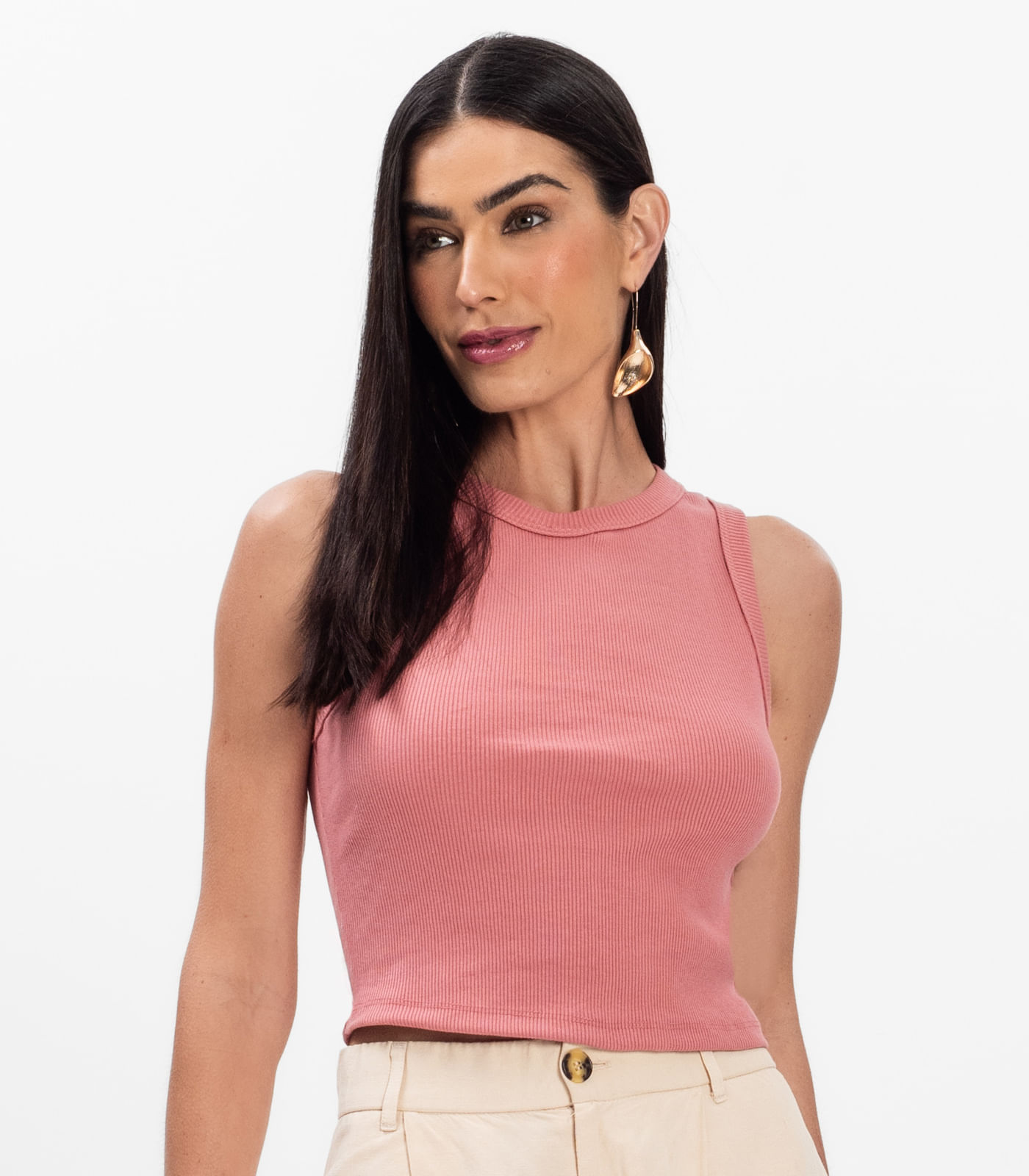 Regata Feminina em Ribana Rovitex Rosa - Imagem 2