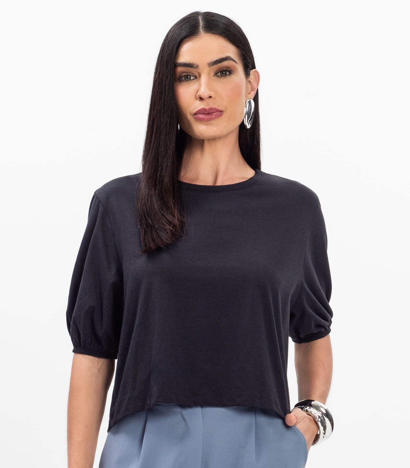 Blusa Manga Camponesa Feminina Rovitex Preto - Imagem 20