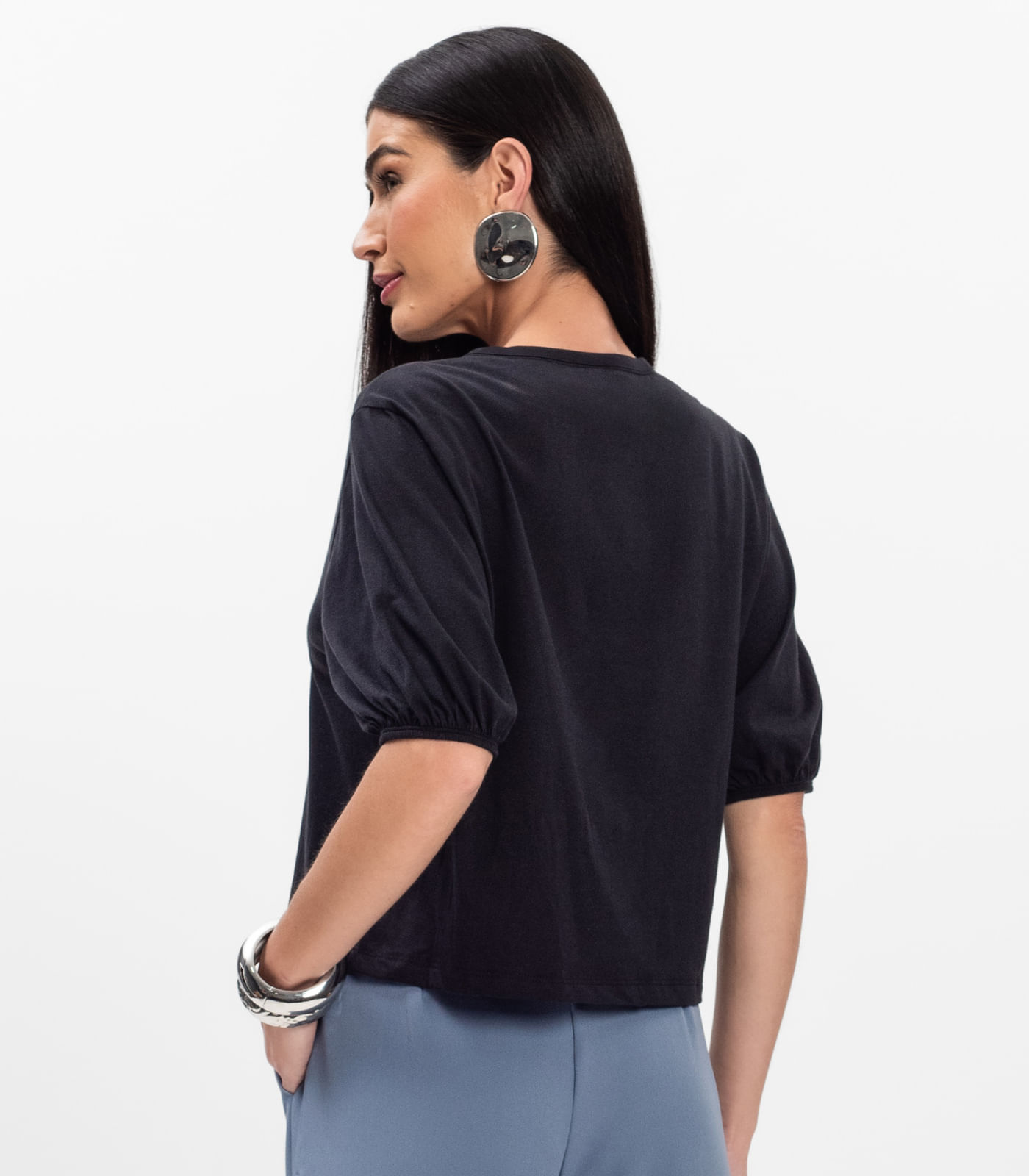 Blusa Manga Camponesa Feminina Rovitex Preto - Imagem 21