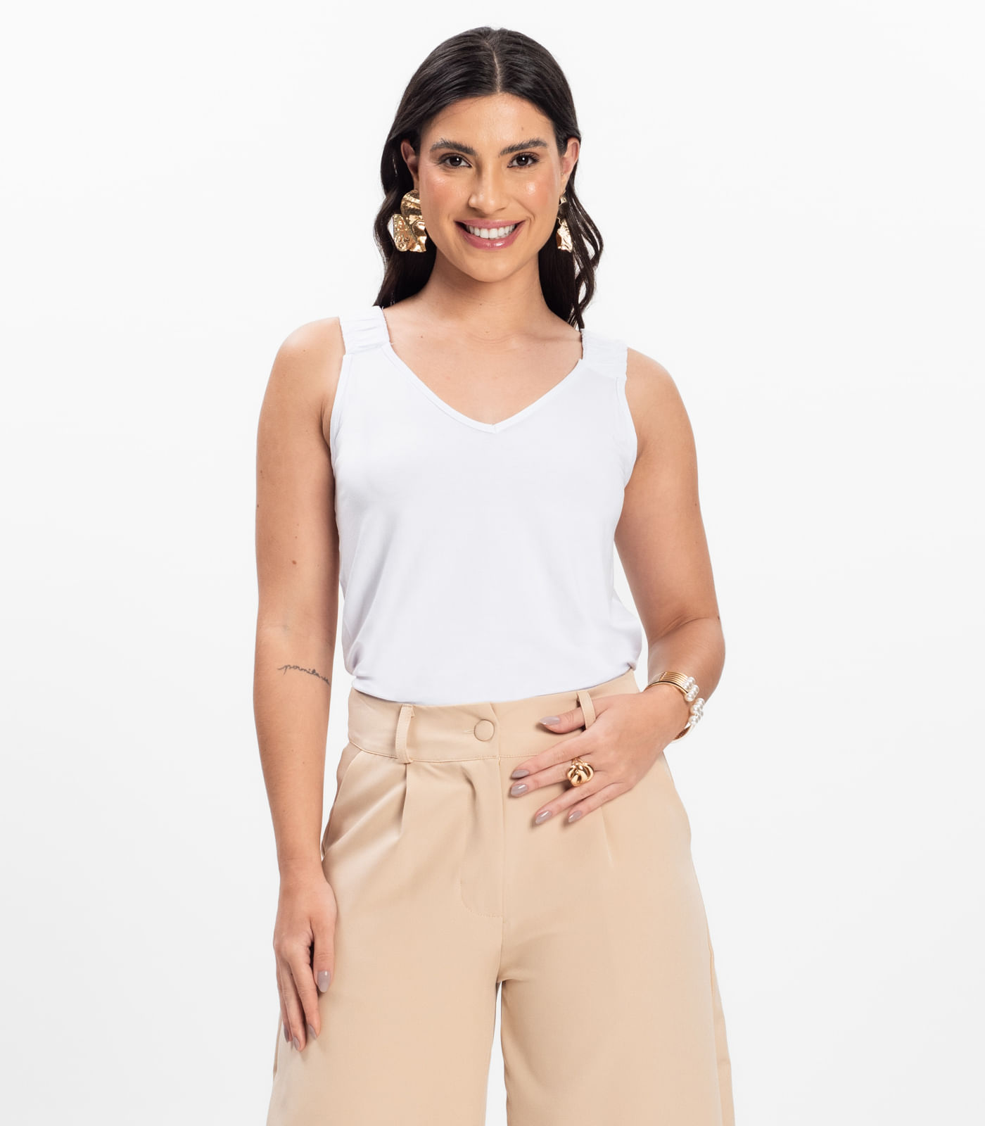 Regata Alça Franzida Feminino Rovitex Branco - Imagem 19