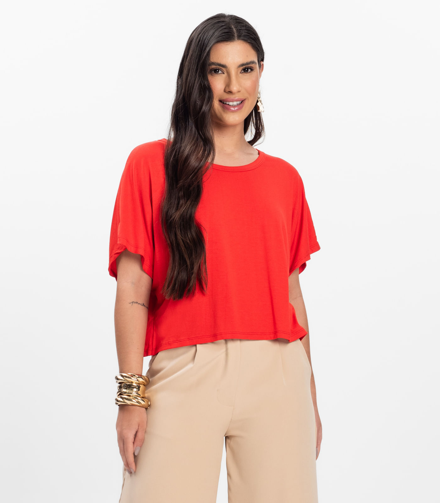 Blusa Feminina com Manga Morcego Rovitex Laranja - Imagem 7