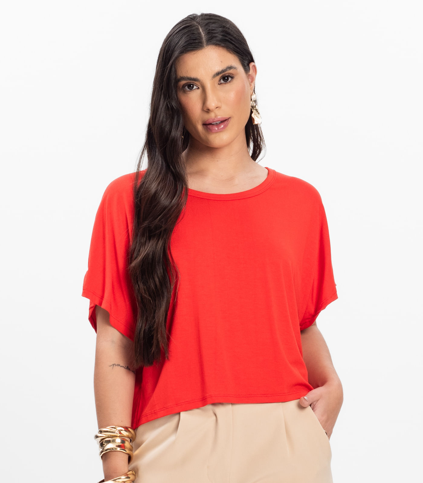 Blusa Feminina com Manga Morcego Rovitex Laranja - Imagem 14