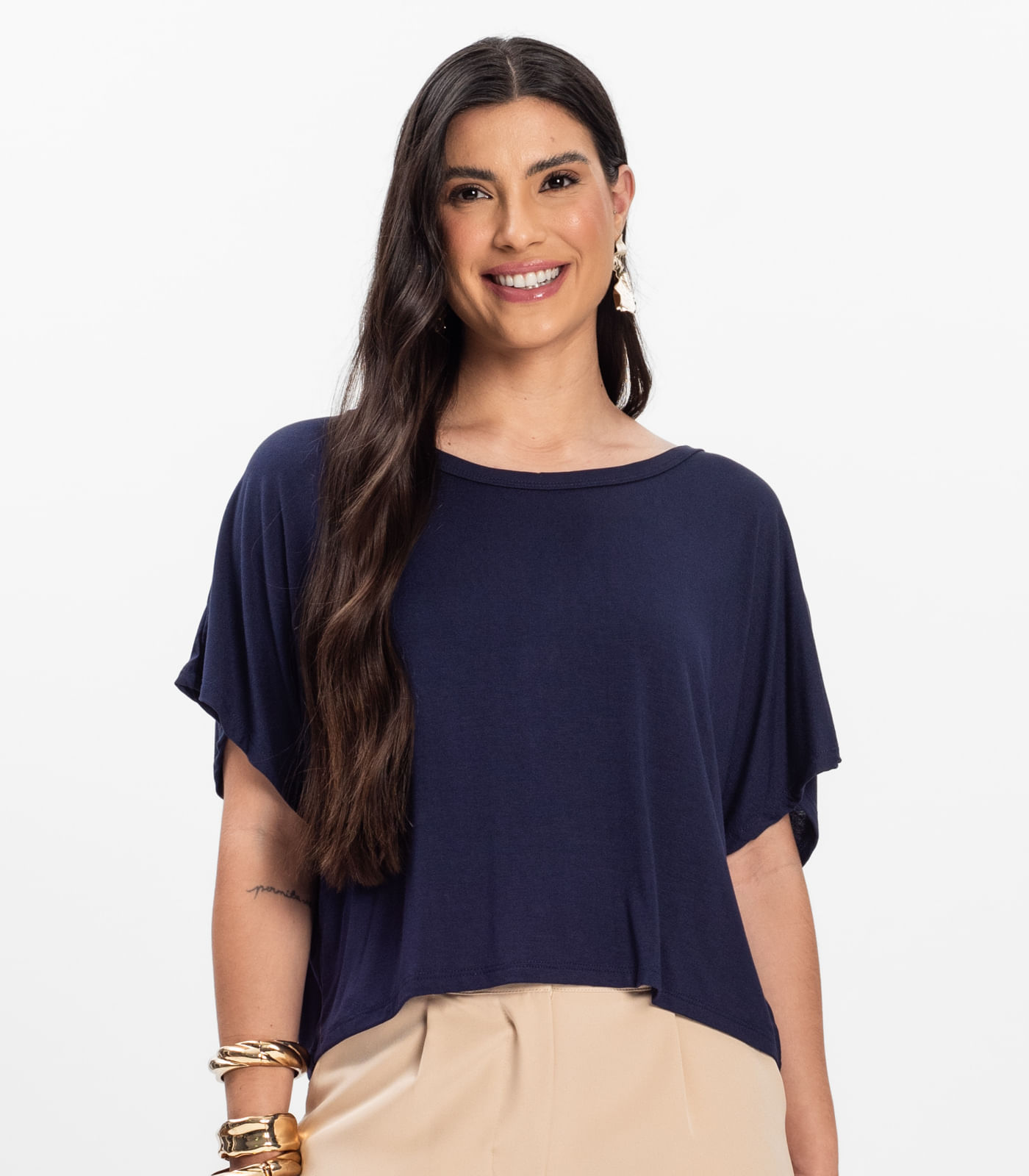 Blusa Feminina com Manga Morcego Rovitex Azul - Imagem 14