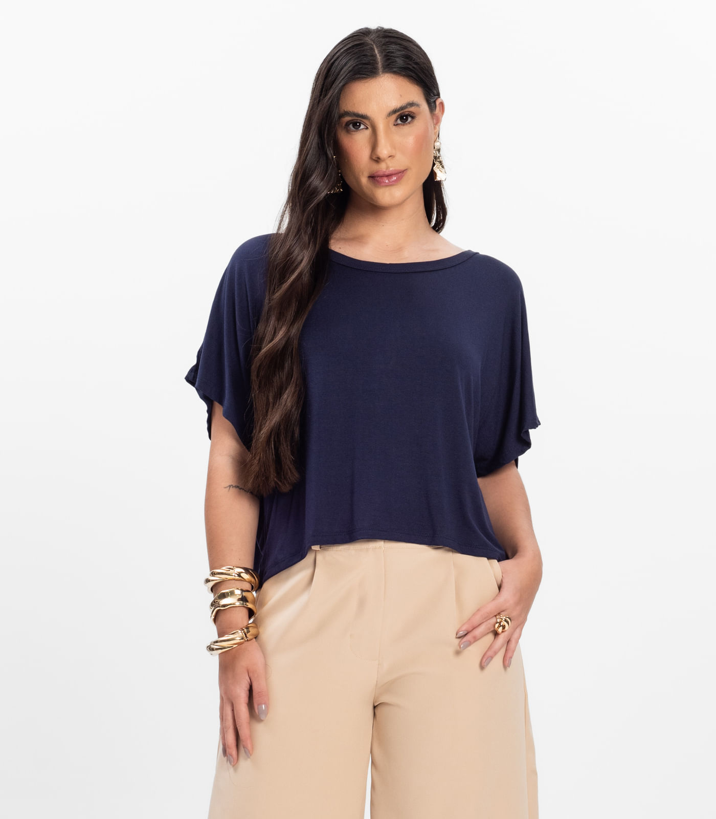 Blusa Feminina com Manga Morcego Rovitex Azul - Imagem 19