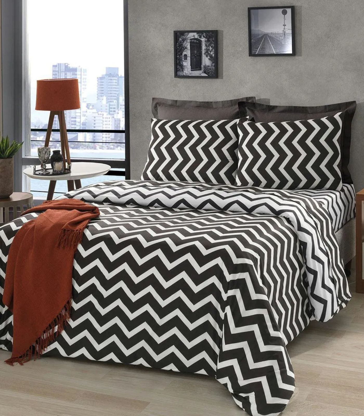 Jogo de Cama Chevron Queen Lar E Lazer Preto