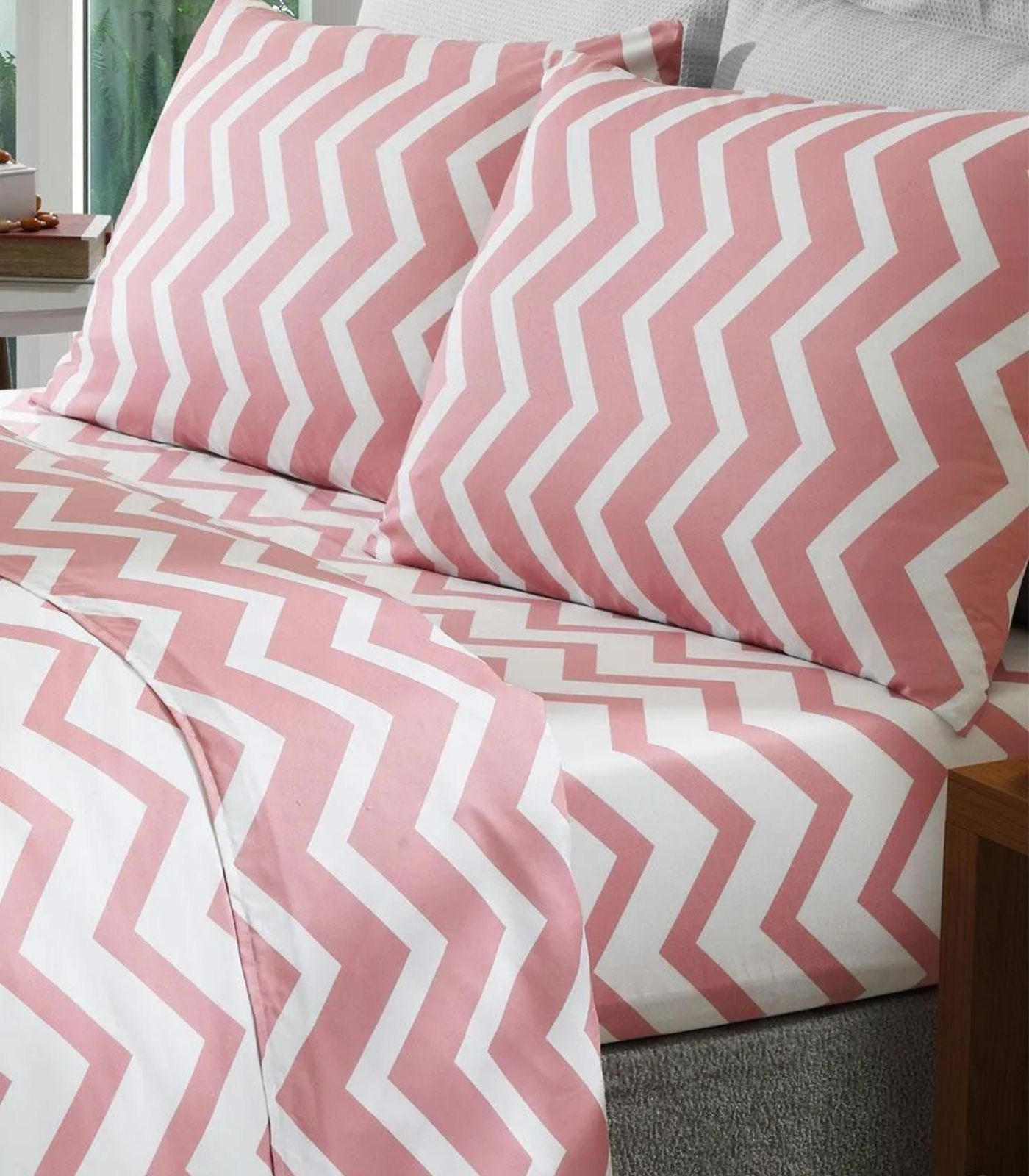 Jogo De Cama Chevron solteiro Lar E Lazer Rosa - Imagem 2