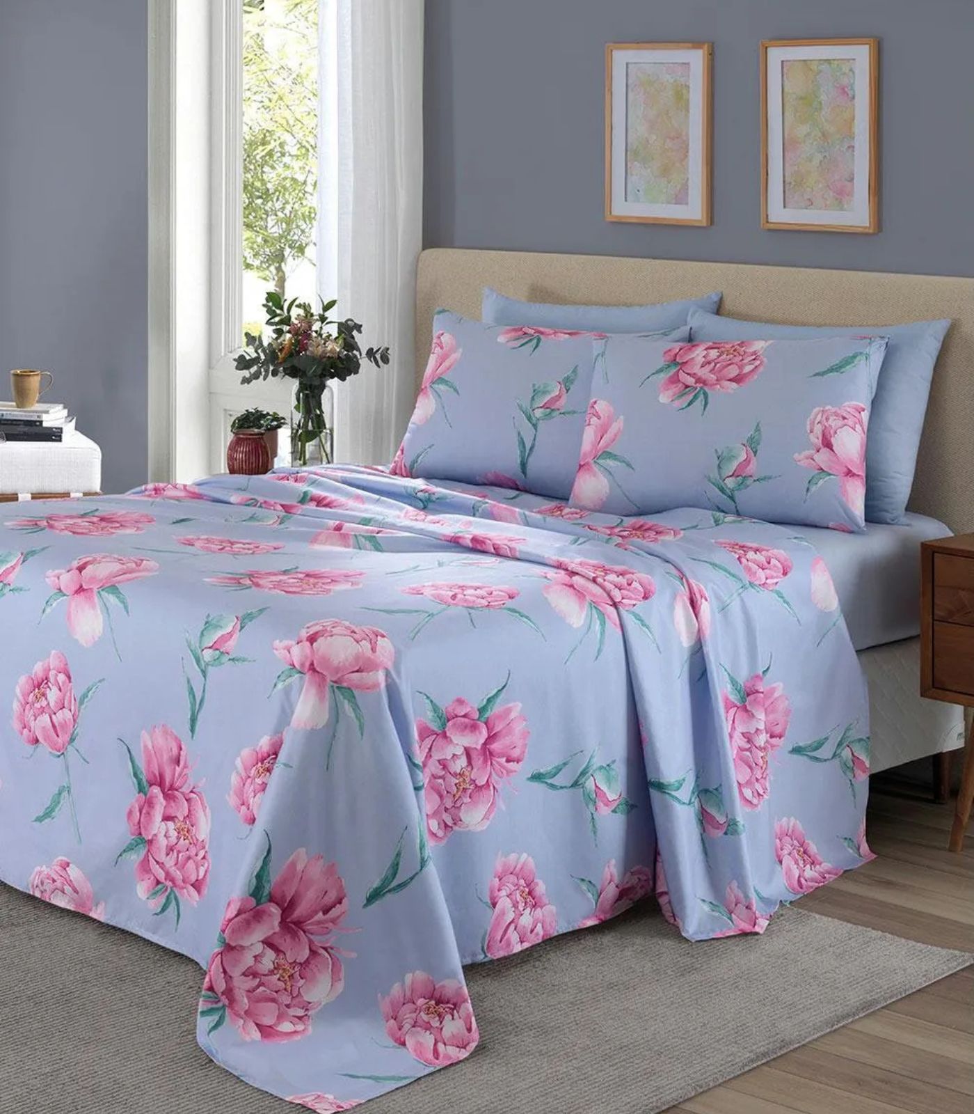 Jogo De Cama Casal Floral 200 Fios Lar E Lazer Azul - Imagem 2