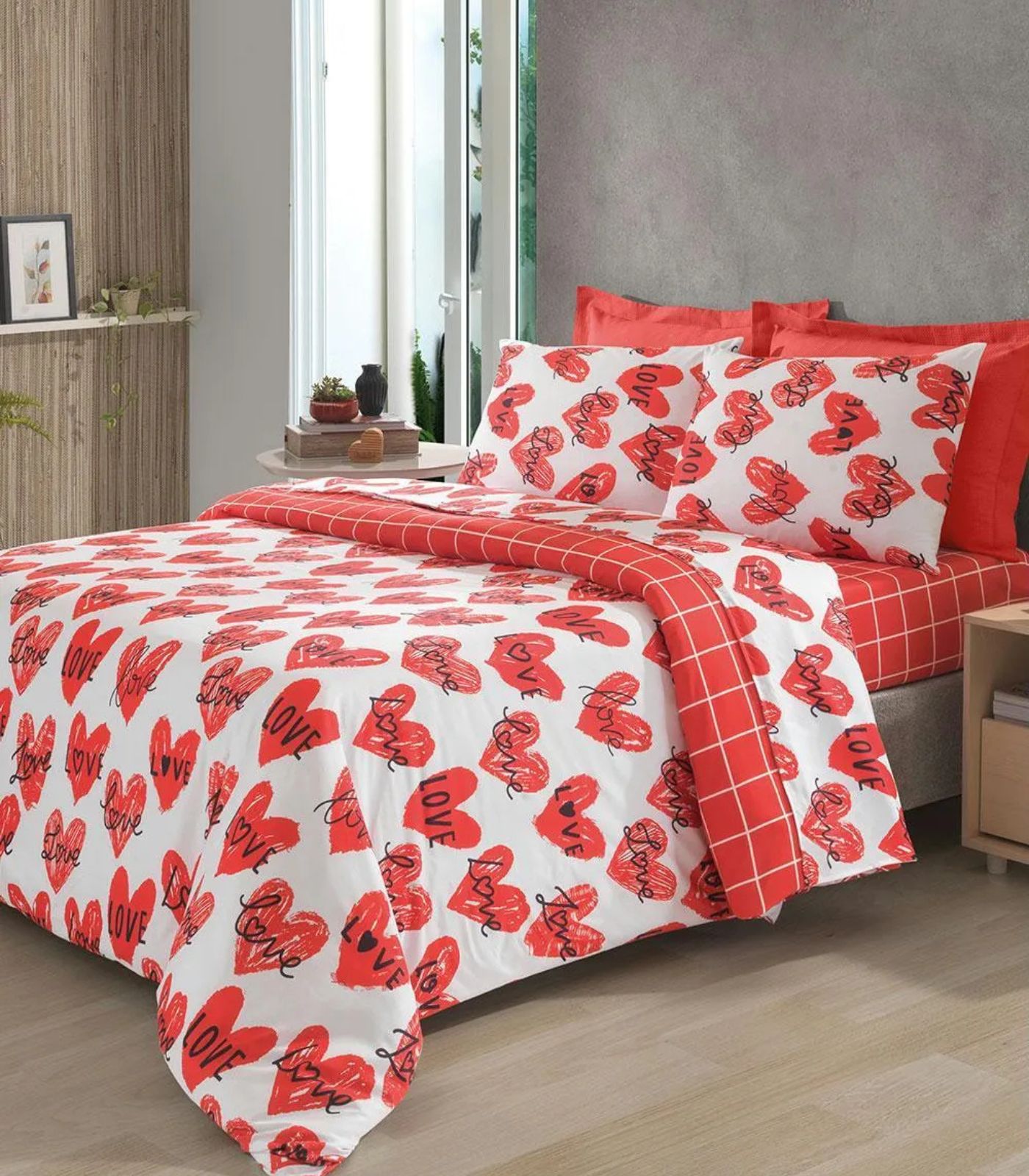 Jogo De Cama Solteiro Love 4 Peças Lar E Lazer Vermelho - Imagem 2