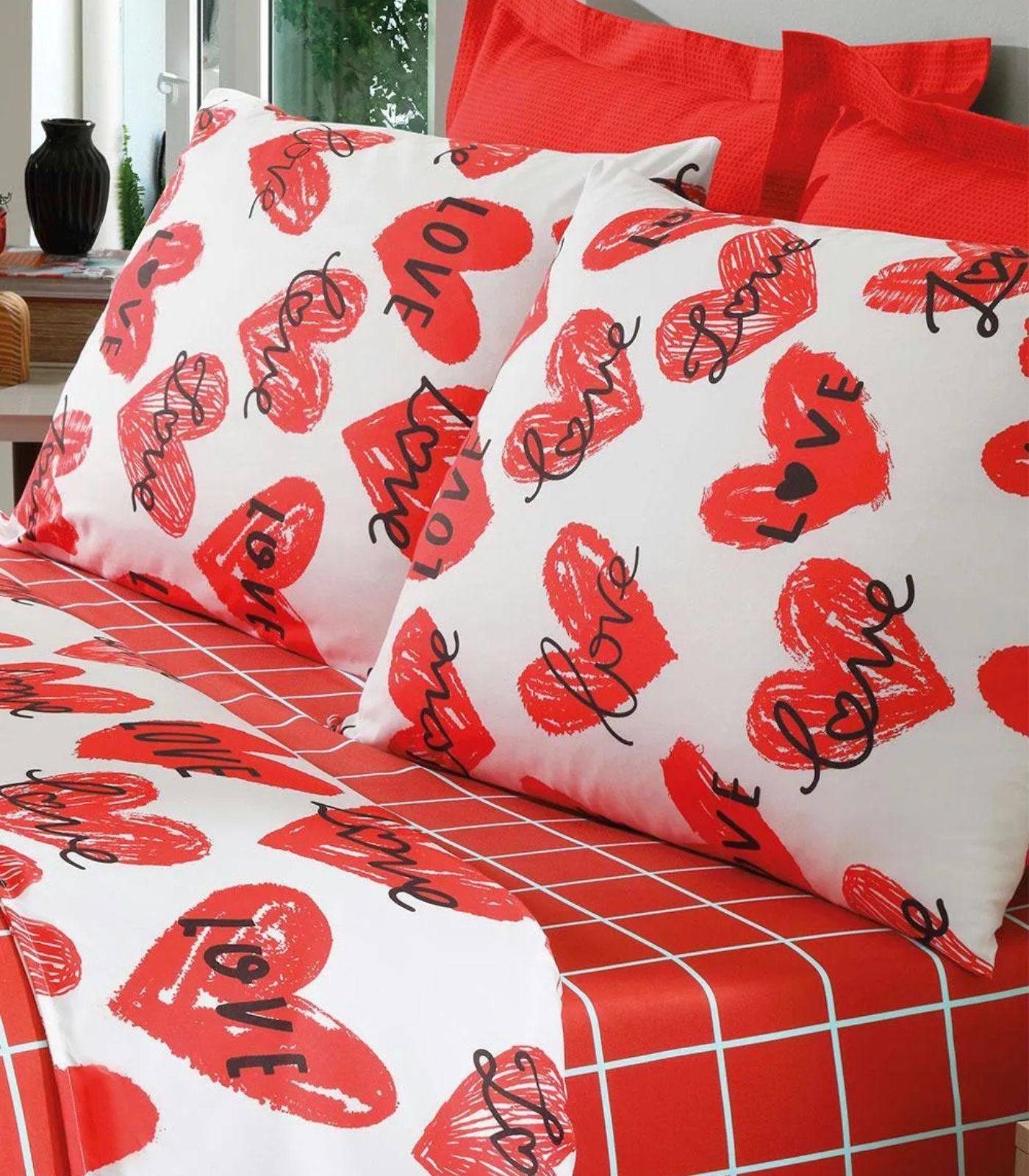 Jogo De Cama Solteiro Love 4 Peças Lar E Lazer Vermelho - Imagem 3