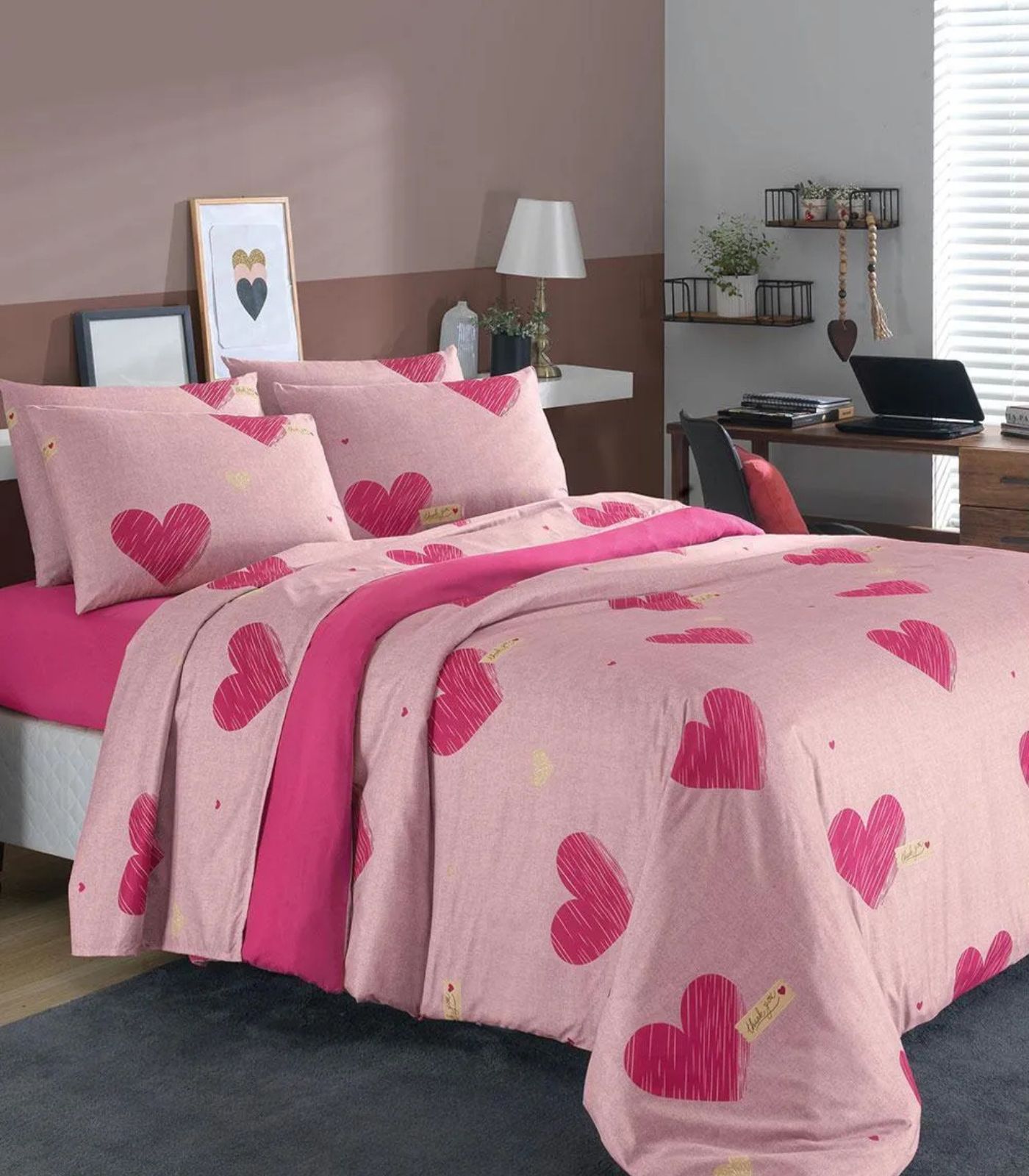 Jogo De Cama Queen Coração 4 Peças Lar E Lazer Rosa - Imagem 2